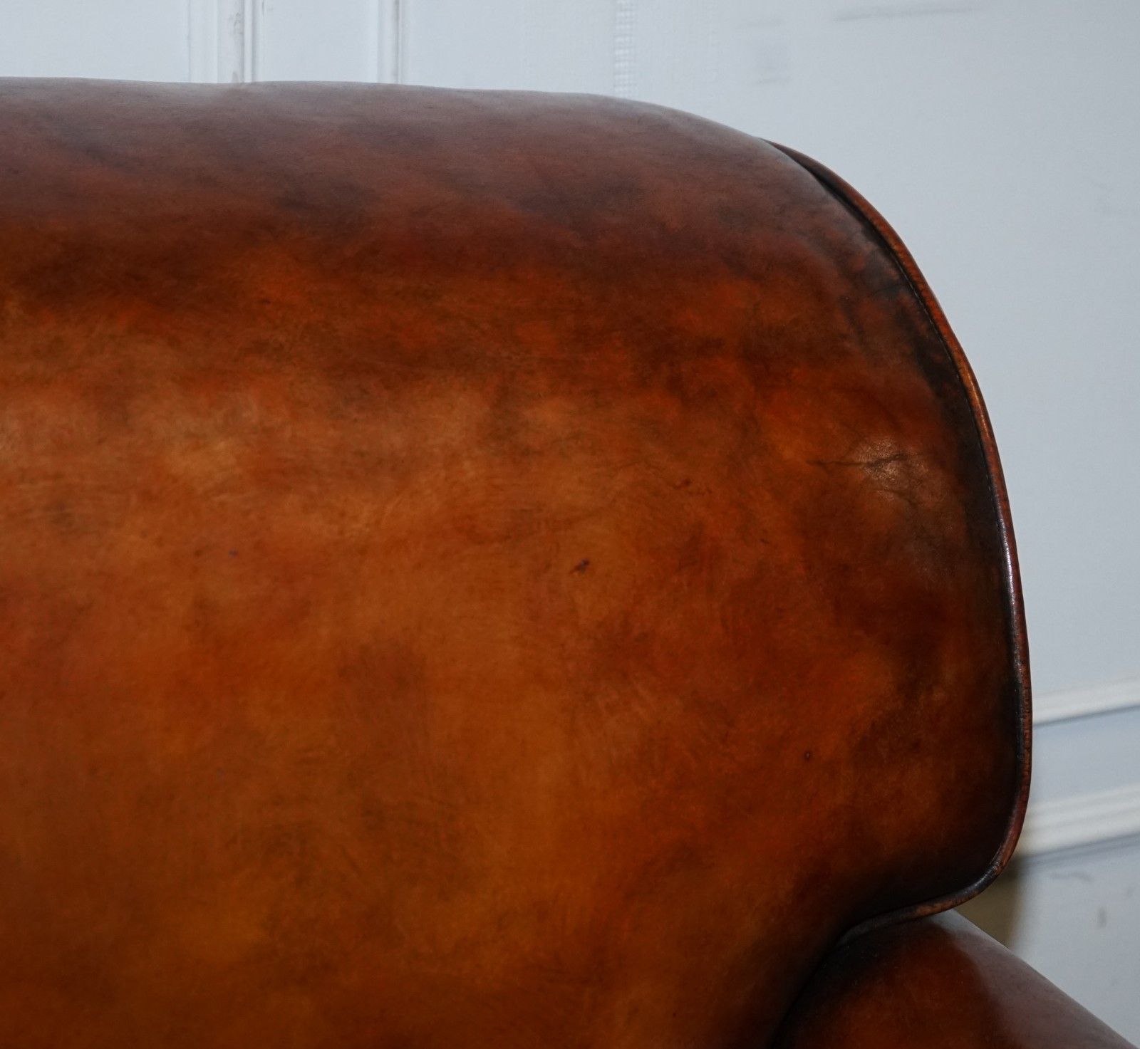 Large Pair Of Howard Style Hand Dyed Leather Armchairs Feather Filled Cushions photo buy