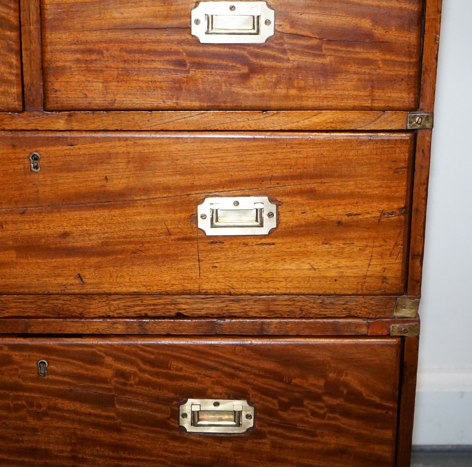 Antique 19th Century Satinwood Military Campaign Chest Of Drawers Lots Of Patina photo vinterior