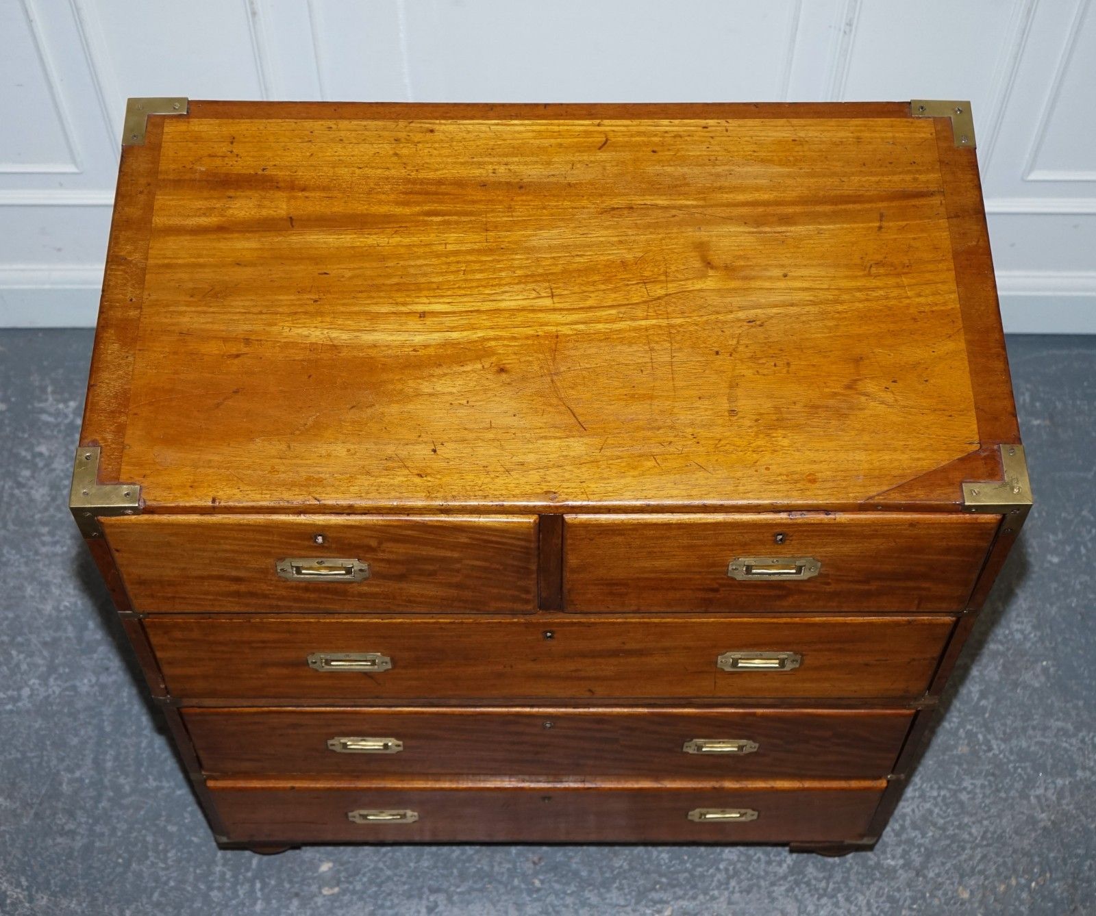 Furniture Antique 19th Century Satinwood Military Campaign Chest Of Drawers Lots Of Patina photo