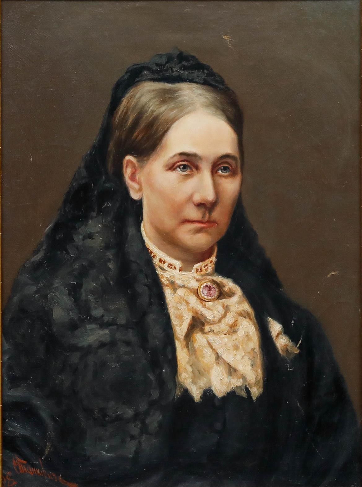 Framed Late 19th Century Oil Portrait Of A Widow photo furniture