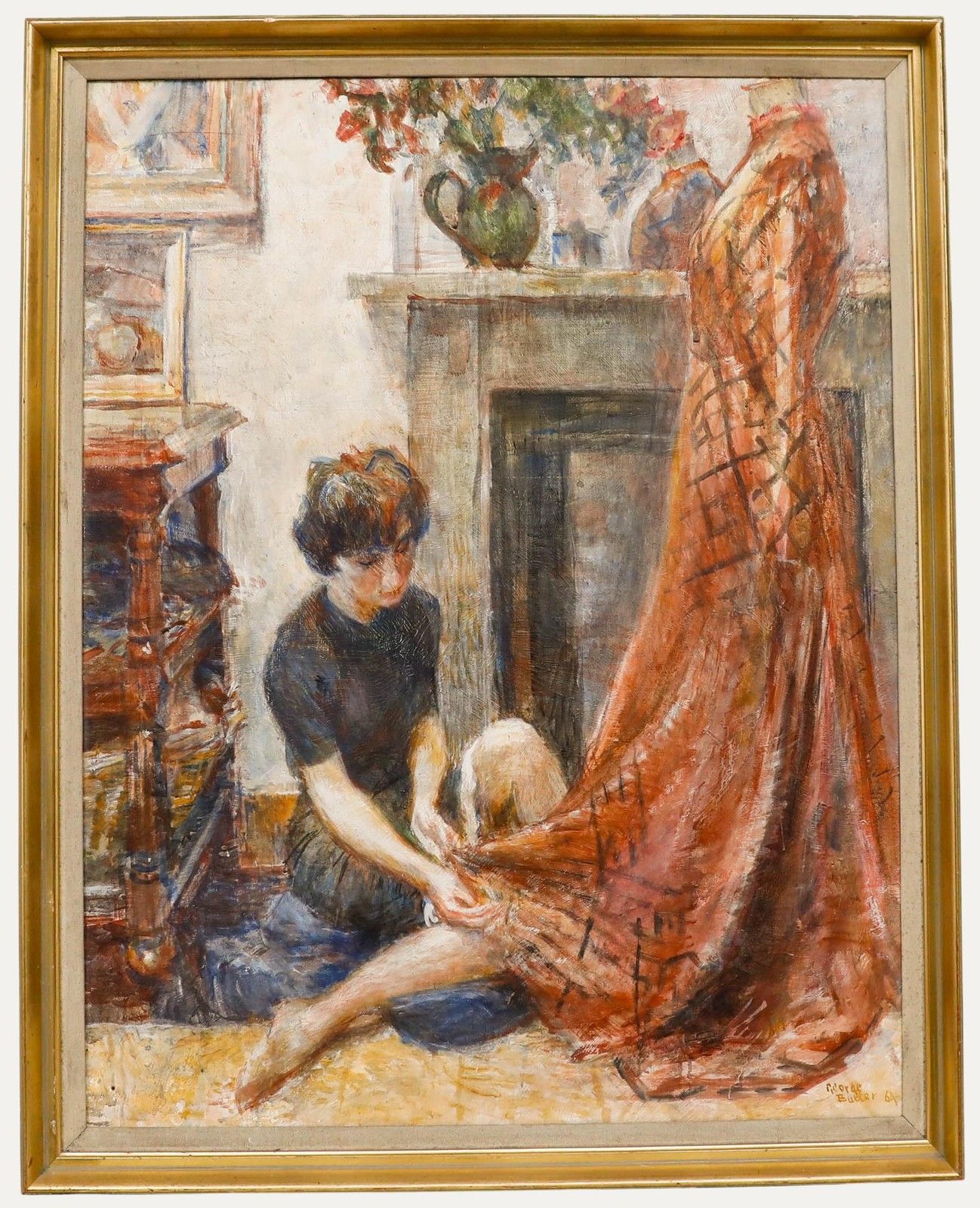 George Butler (1904 1999) Framed 1964 Oil, The Seamstress