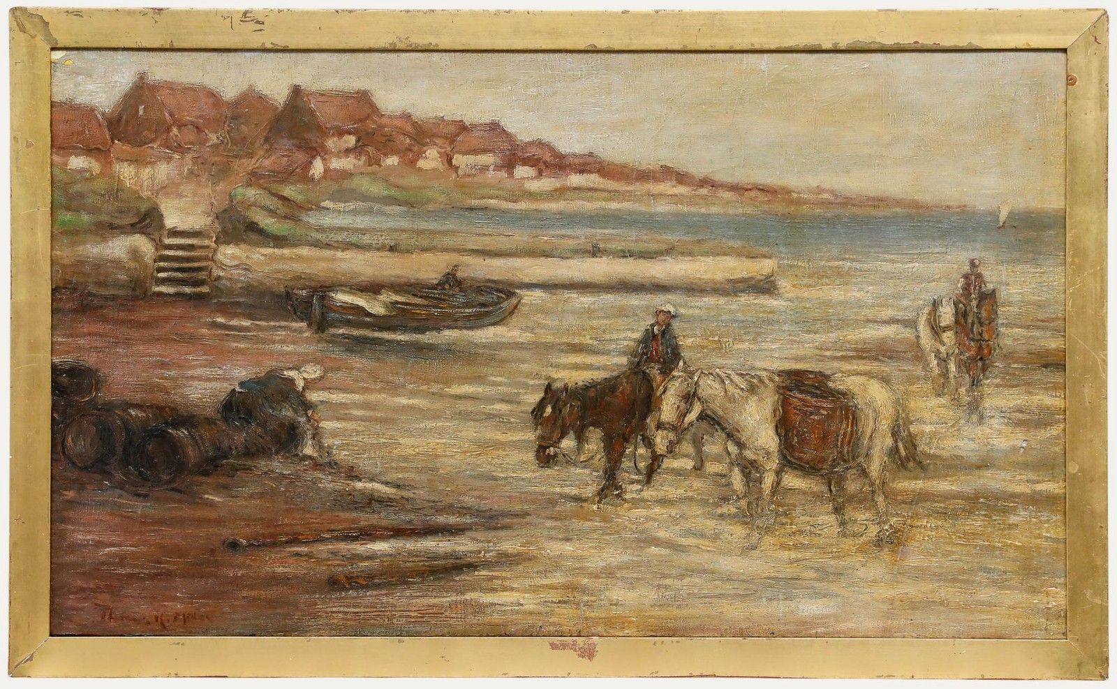 Attrib. Thomas Eyre Macklin (1867 1943) Oil, Mussel Gatherers With Ponies