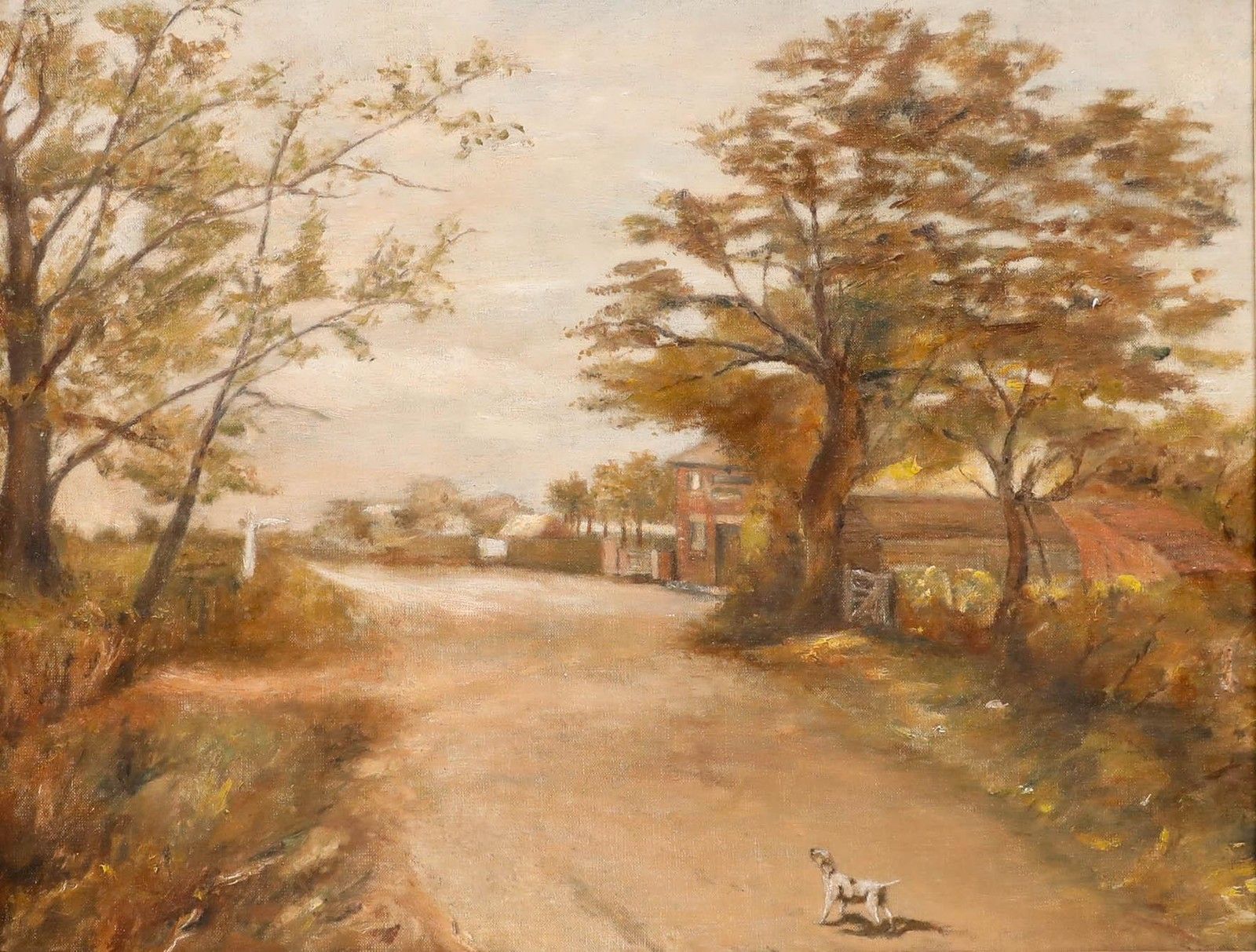 Framed Mid 20th Century Oil Taking The Dog For A Walk photo furniture