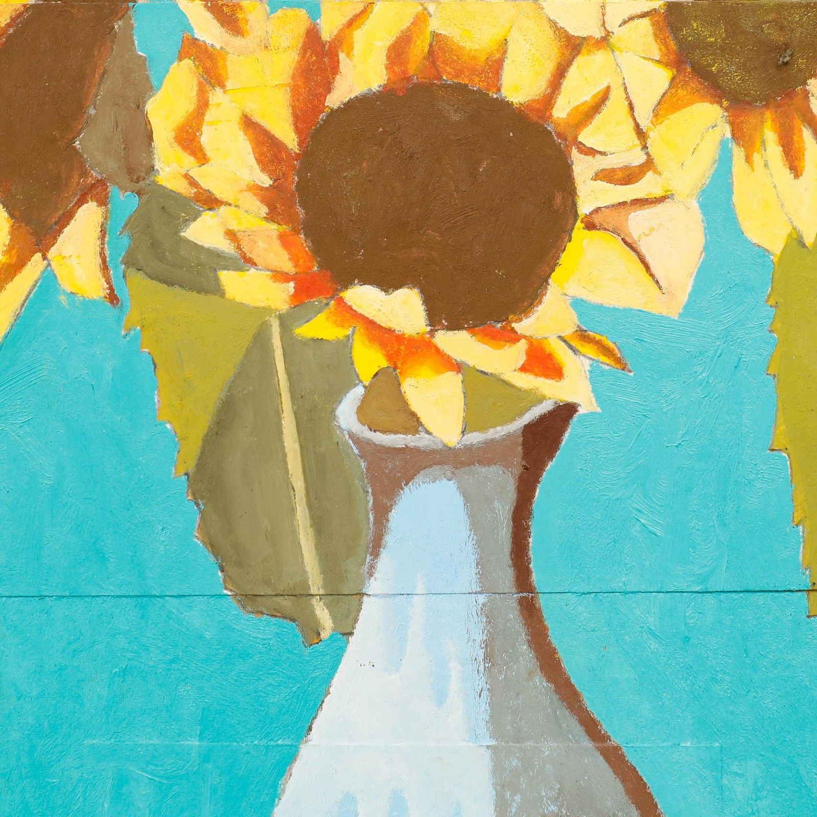 Ben Carrivick Contemporary Oil, Sunflowers In A Blue Vase photo Art