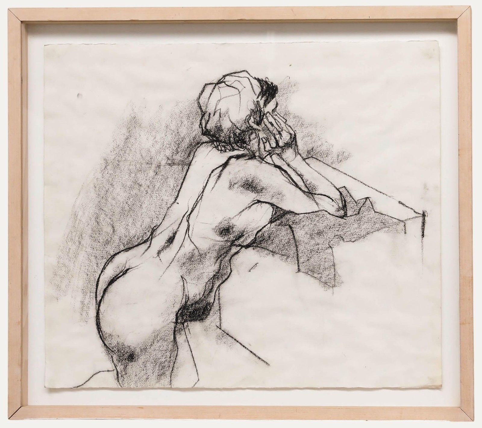 Maggie O'brien 20th Century Charcoal Drawing, Thoughtful Nude