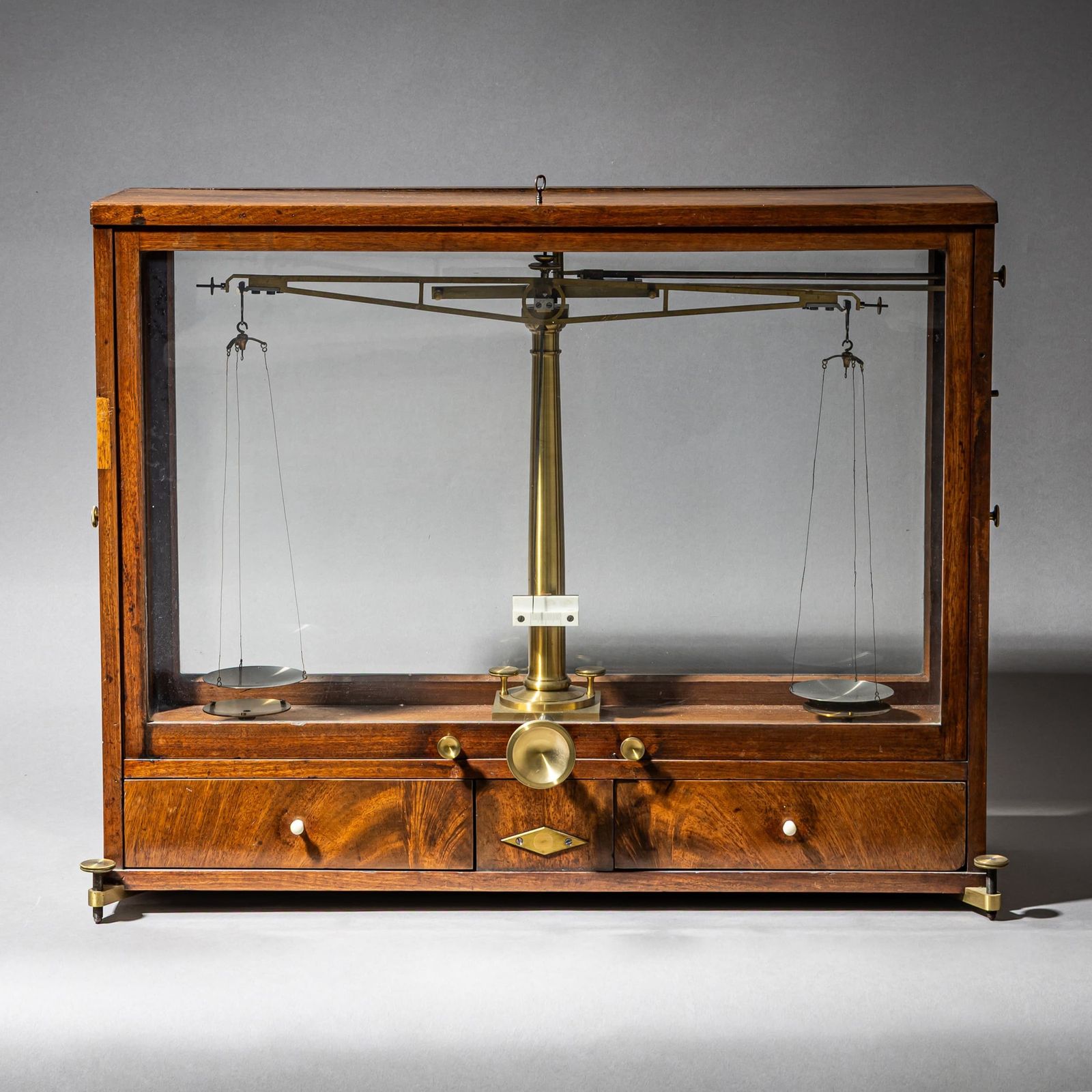 Brass Balance Scale In Wooden Case, 19th Century