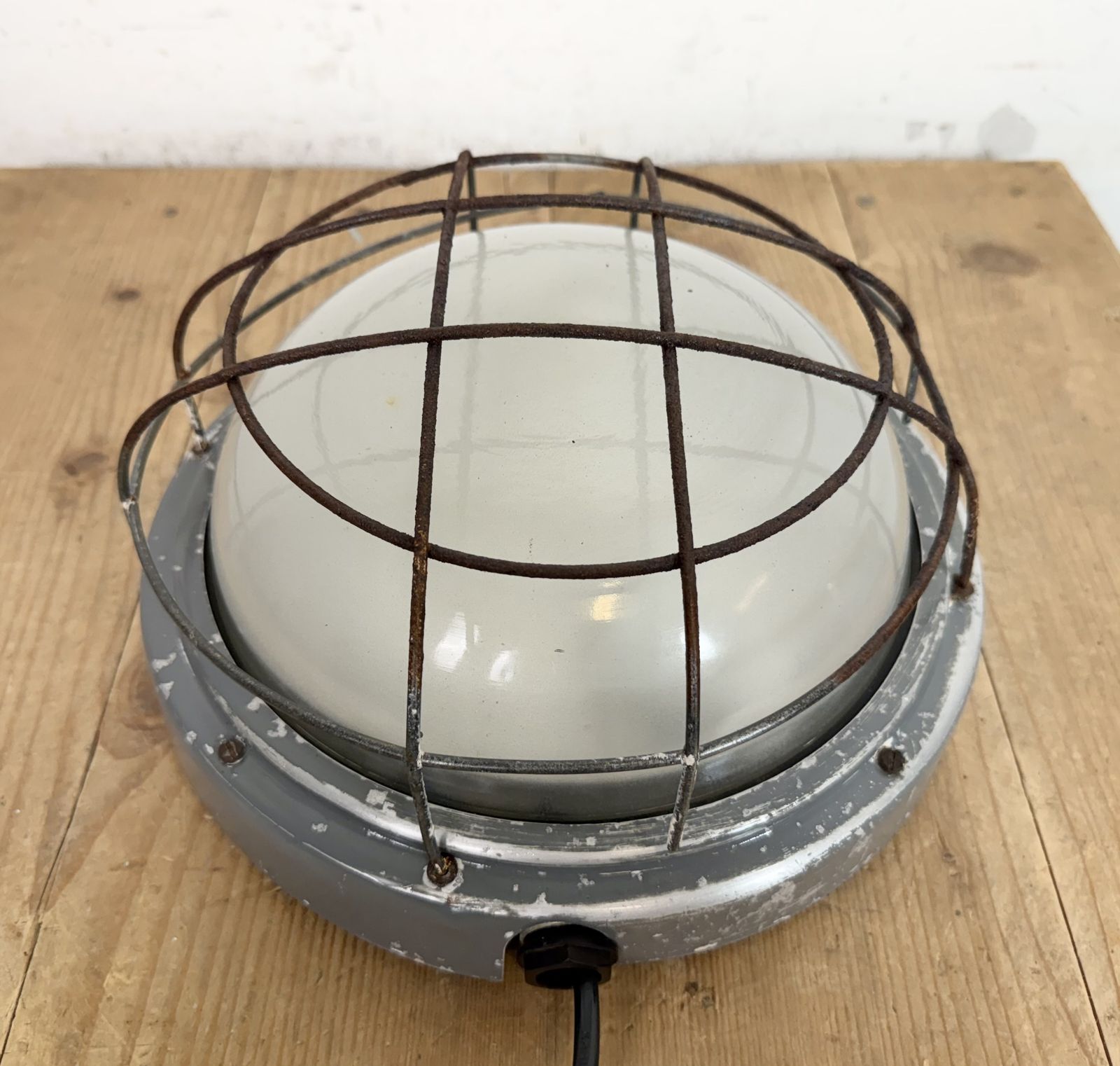 Industrial Grey Wall Light With Milk Glass From Elektrosvit, 1970s photo vintage