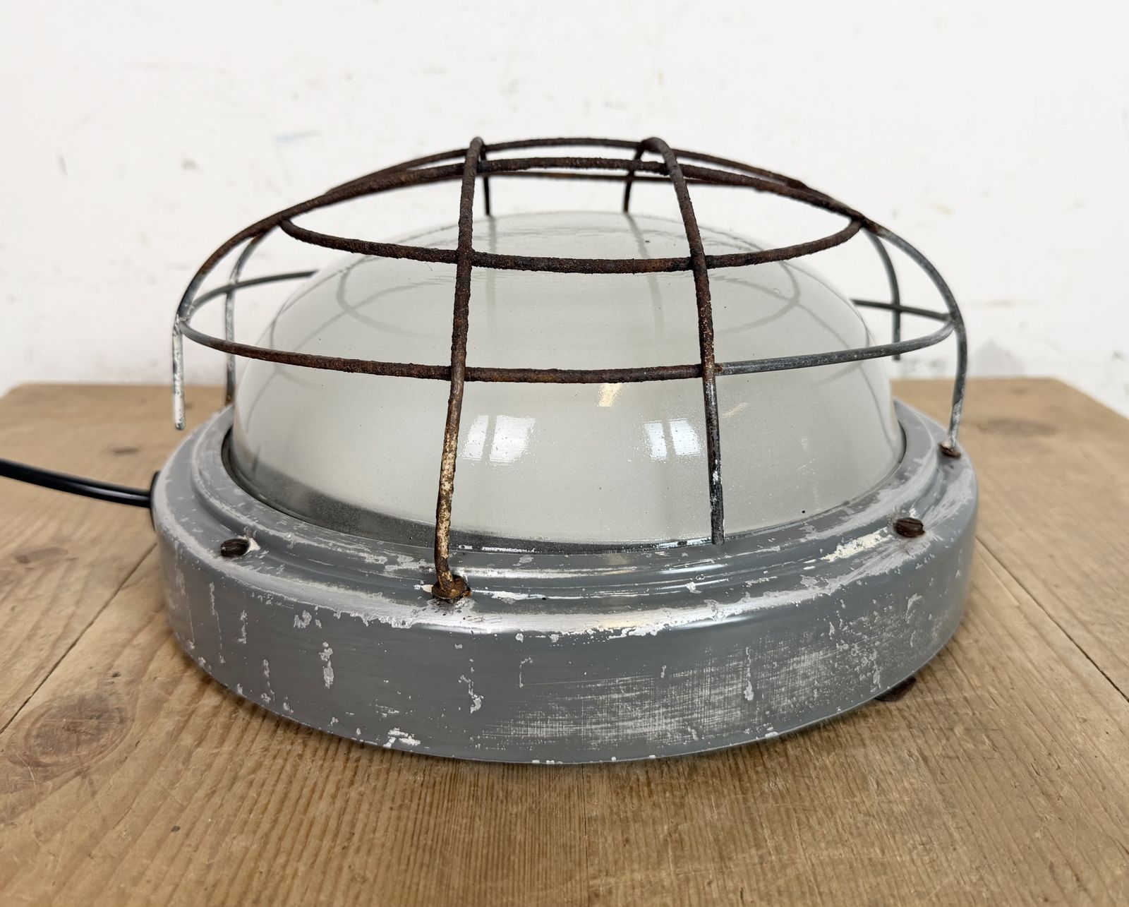 Lighting Industrial Grey Wall Light With Milk Glass From Elektrosvit, 1970s photo