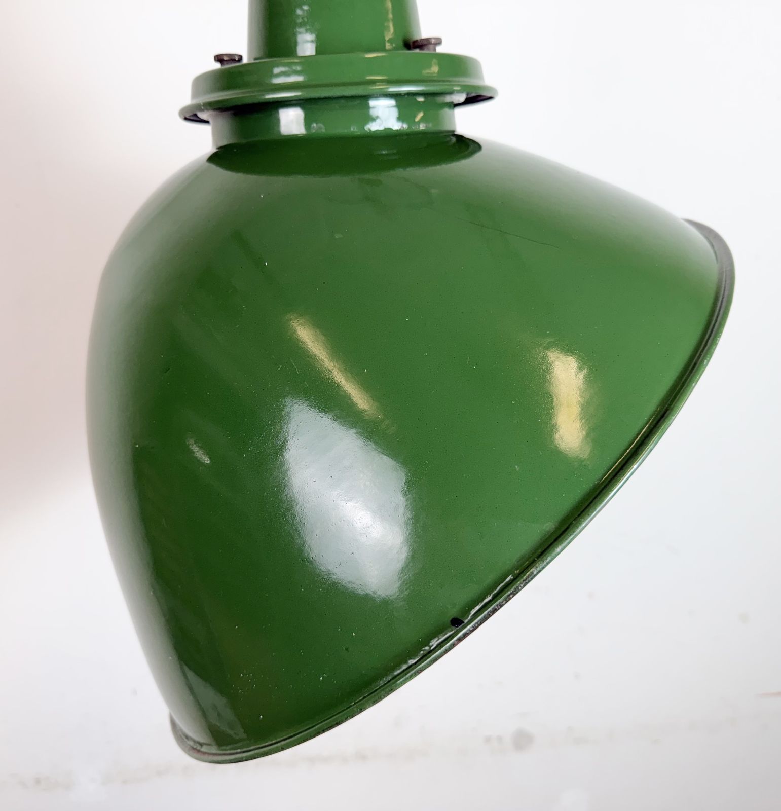 Large Industrial British Green Enamel Factory Pendant Lamp From Benjamin, 1960s photo vinterior