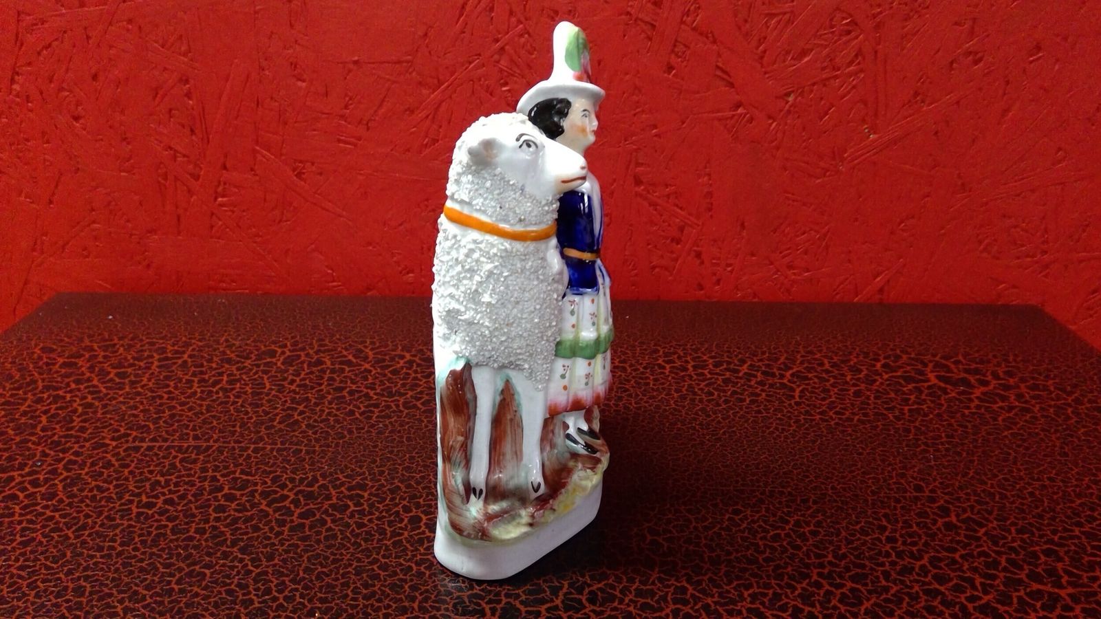 Staffordshire Figure Of A Young Girl Standing Next To An Oversized Lamb photo 100.0