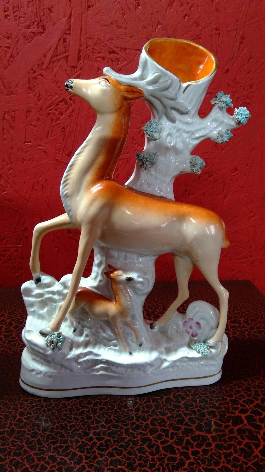 A Fine Matched Pair Of Staffordshire Flat Backed Pottery Figures Of Deers With Young photo furniture