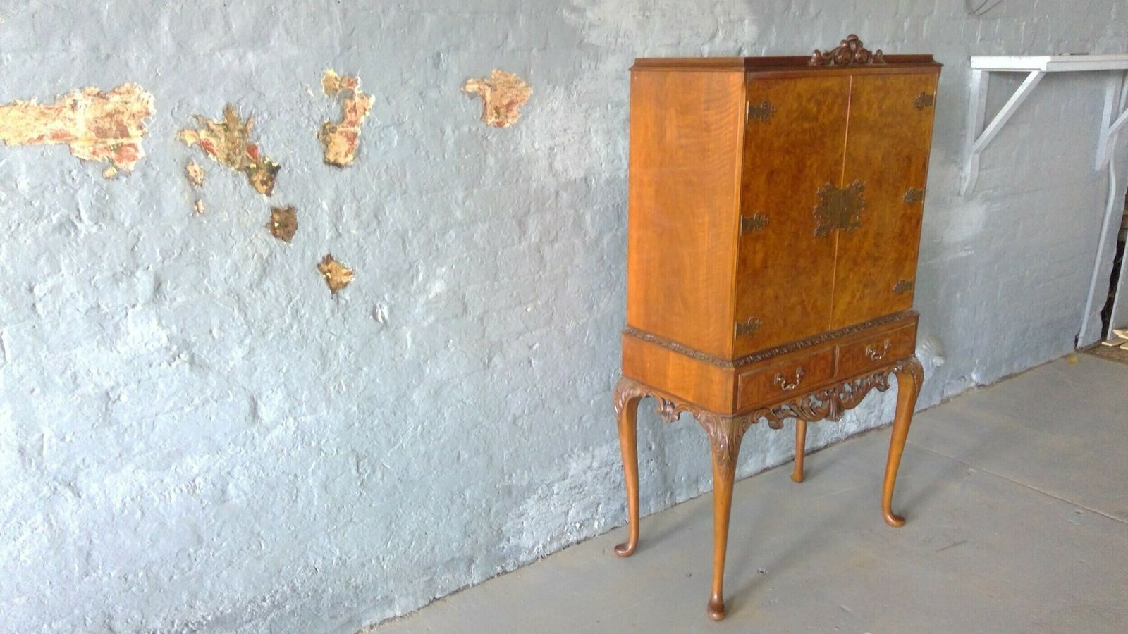 Lou And Harry Epstein A Fine Figured Burl Walnut Cocktail Cabinet In The Queen Anne Style By The Epstein Furniture Company Locks Working Supplied With photo furniture