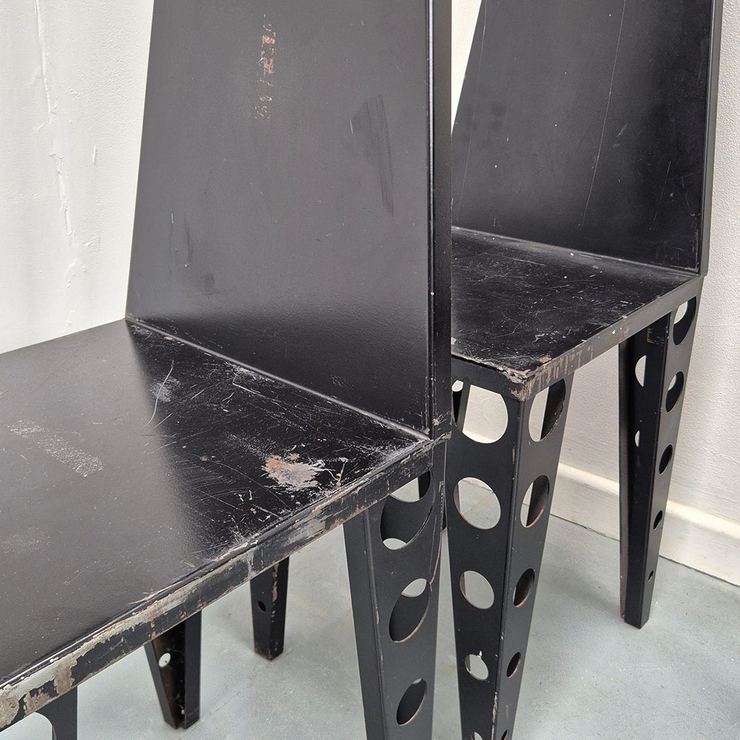 1980's Postmodern Metal Chairs: Artist Made Brutalist Mid Century Style photo 325.0
