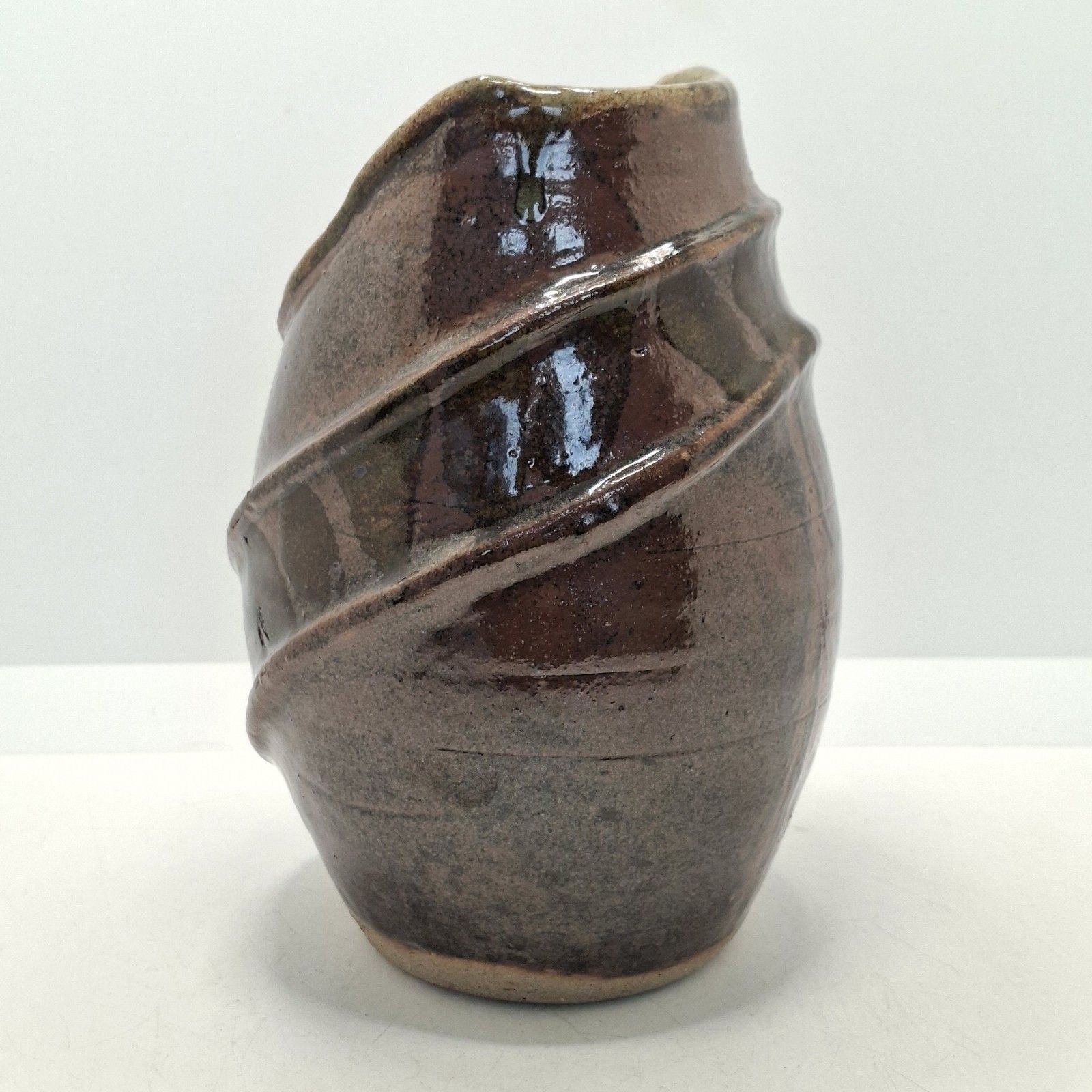 photo furniture British Studio Pottery Trio Of Vases Graduating Handcrafted Brown Glaze Signed