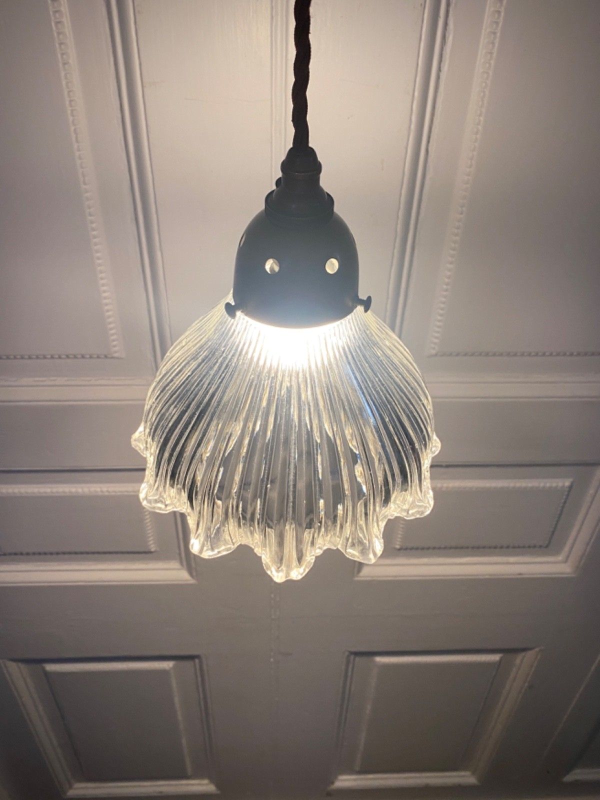 Vintage Holophane Prismatic Glass Pendant Ceiling Light. photo 90.0