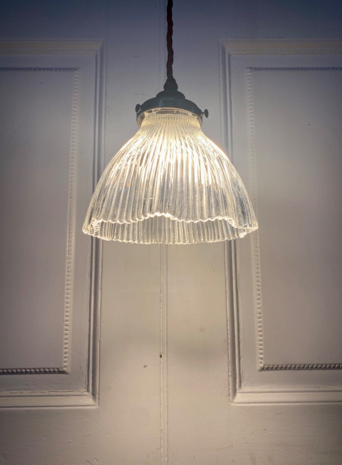Vintage Holophane Prismatic Glass Pendant Ceiling Light.
