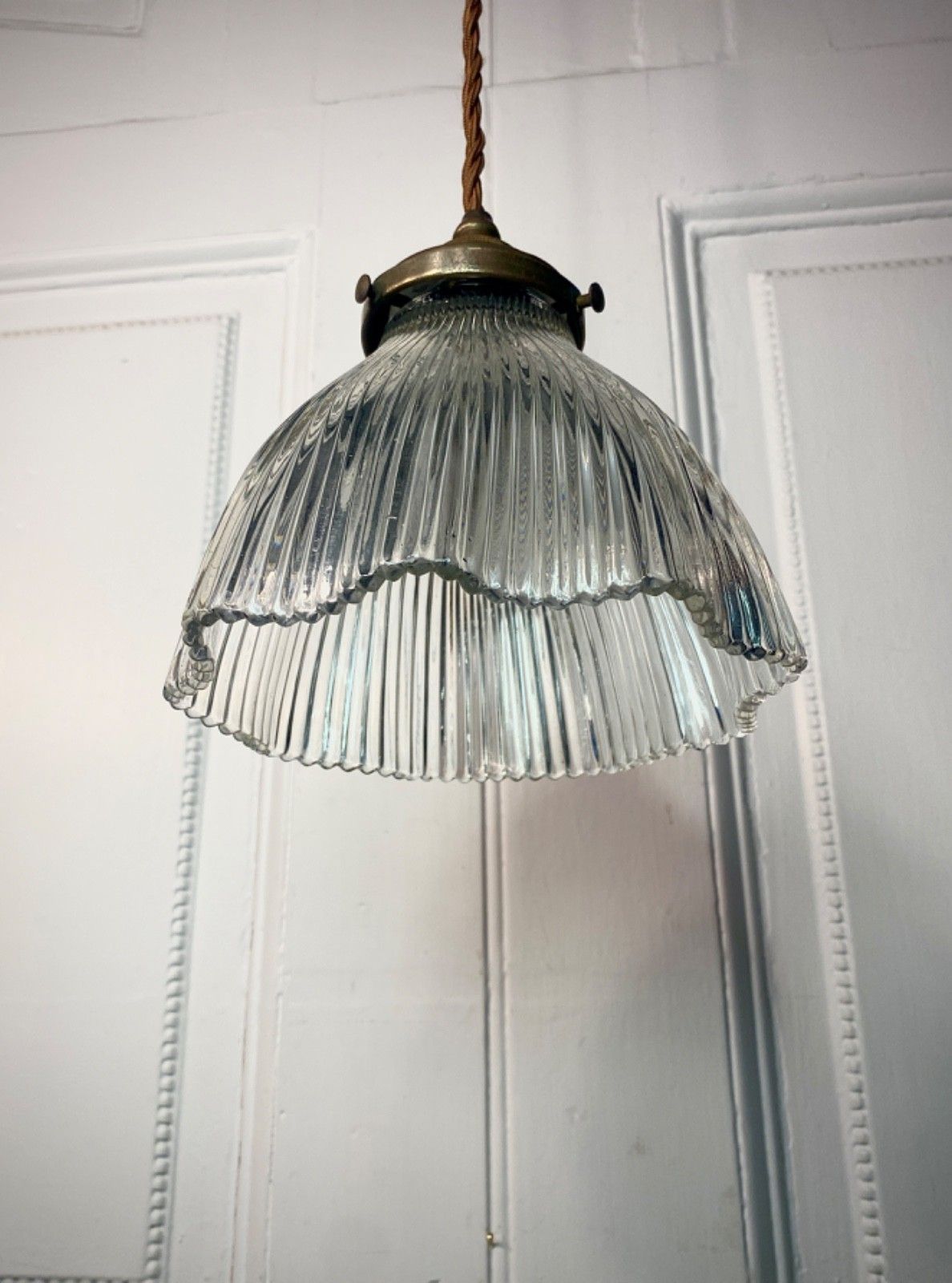 Vintage Holophane Prismatic Glass Pendant Ceiling Light. photo buy