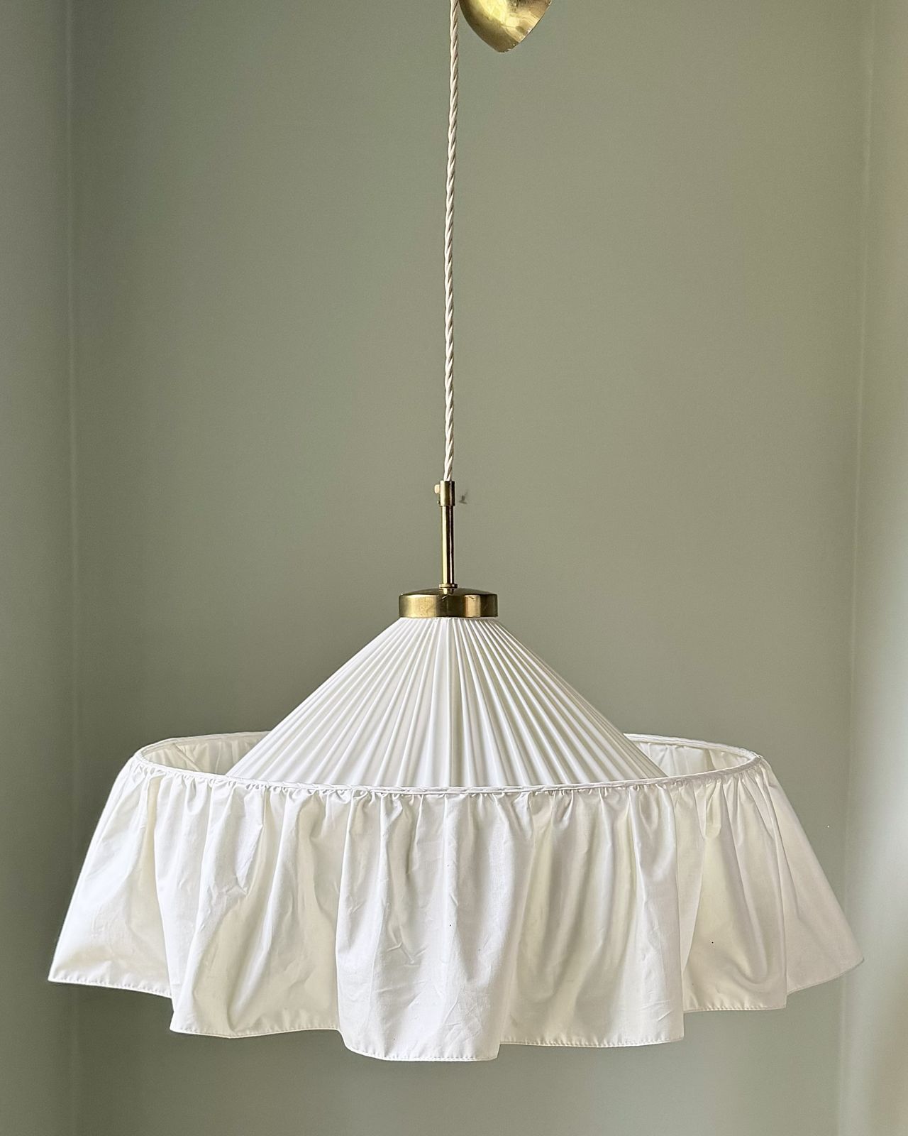 Josef Frank For Svenskt Tenn “Carl Larsson’s Lamp” Pleated Silk & Brass Pendant, Sweden Circa 1940s