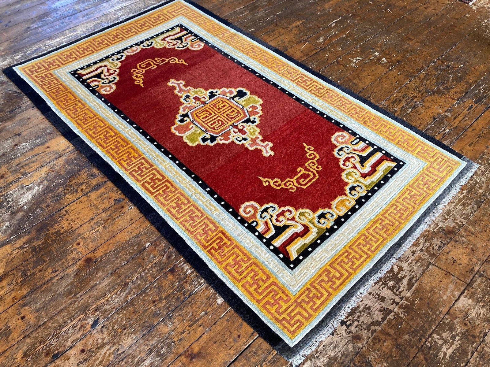 Textiles Vintage Tibetan Rug 2.11m X 1.24m photo