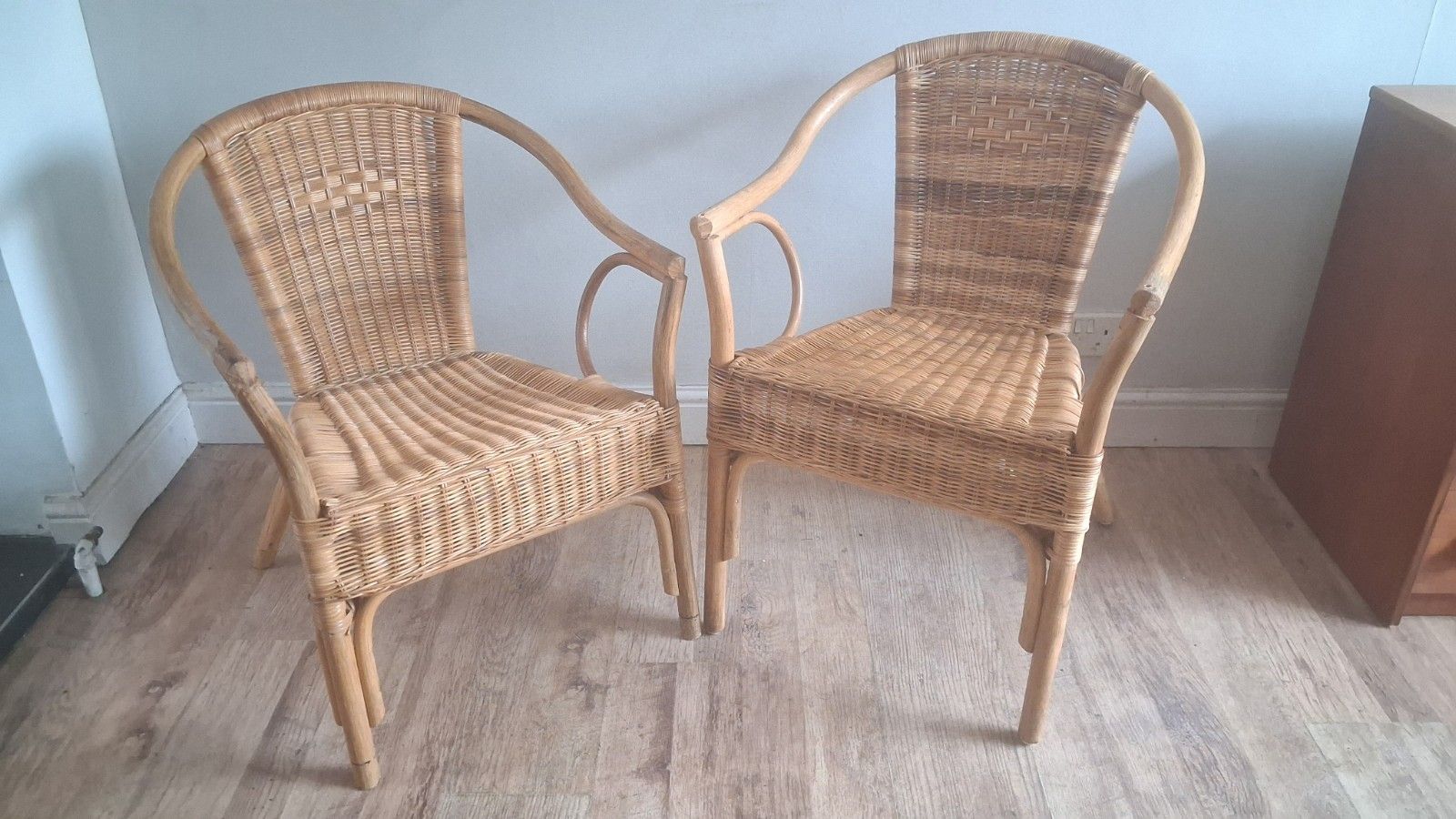 Furniture Pair Of 1980s Rattan Boho Mid Century Bentwood Armchairs photo