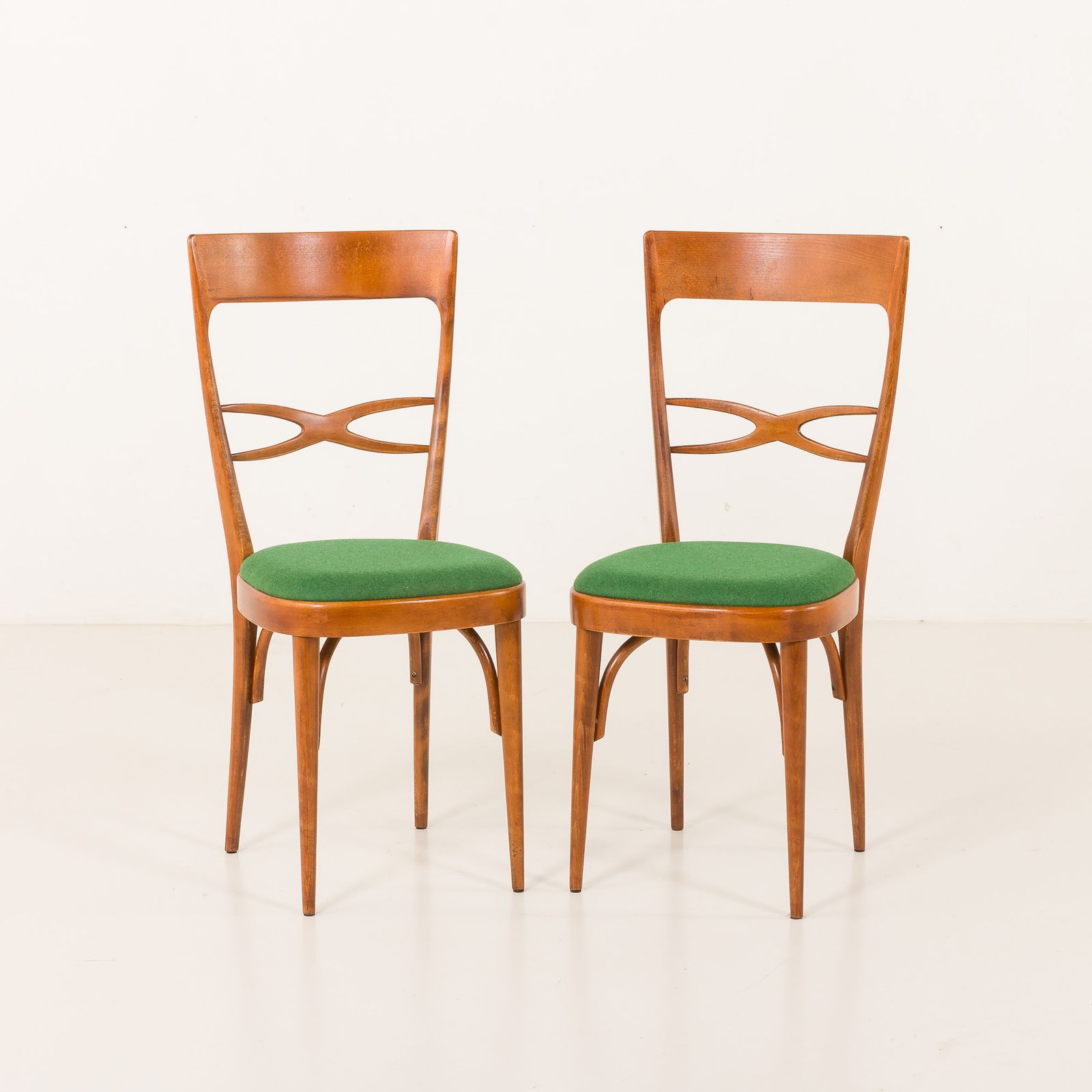 Italian Mid Century Chairs In Walnut And Wool In The Style Of Carlo Di Carli, 1950s photo vintage