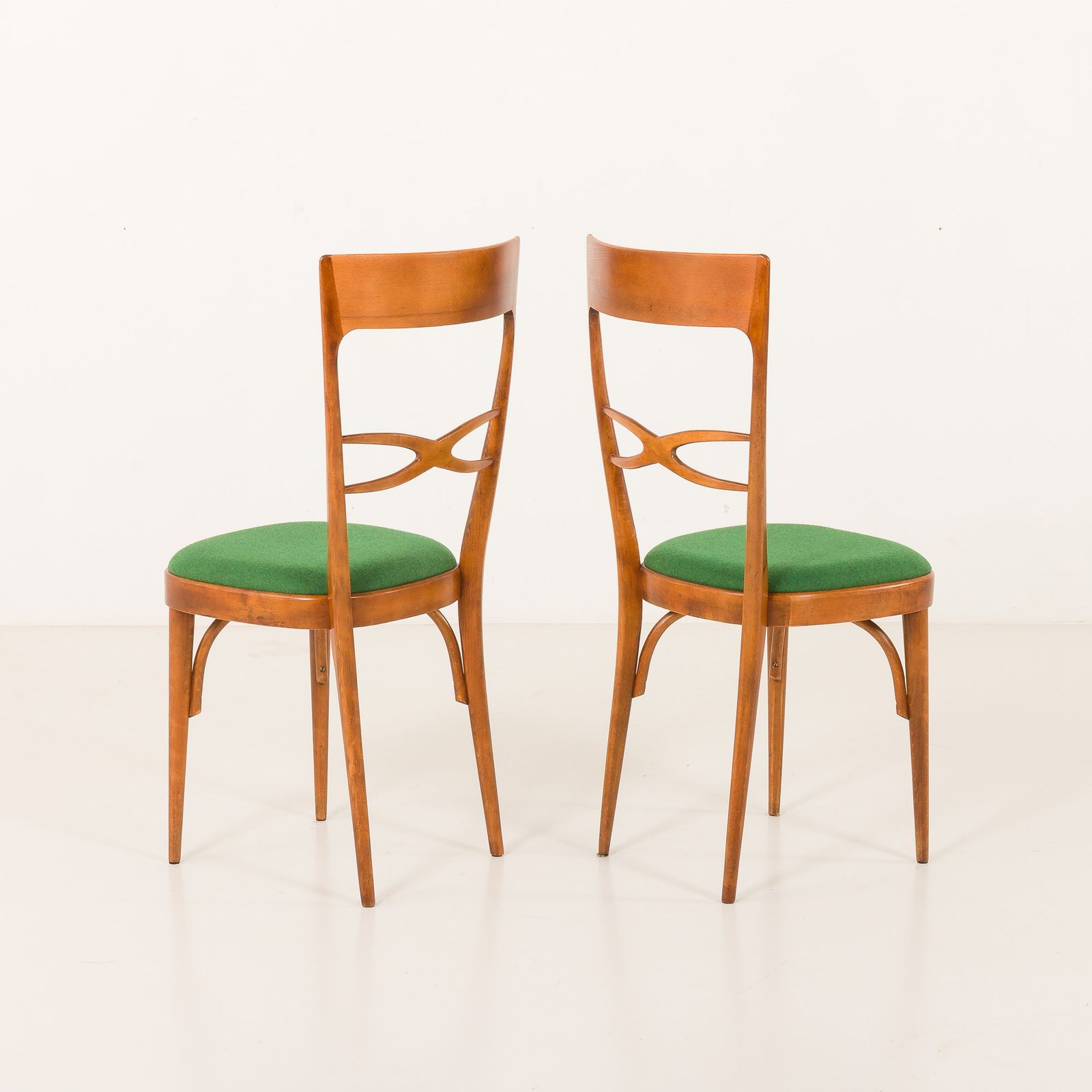 photo for sale Italian Mid Century Chairs In Walnut And Wool In The Style Of Carlo Di Carli, 1950s