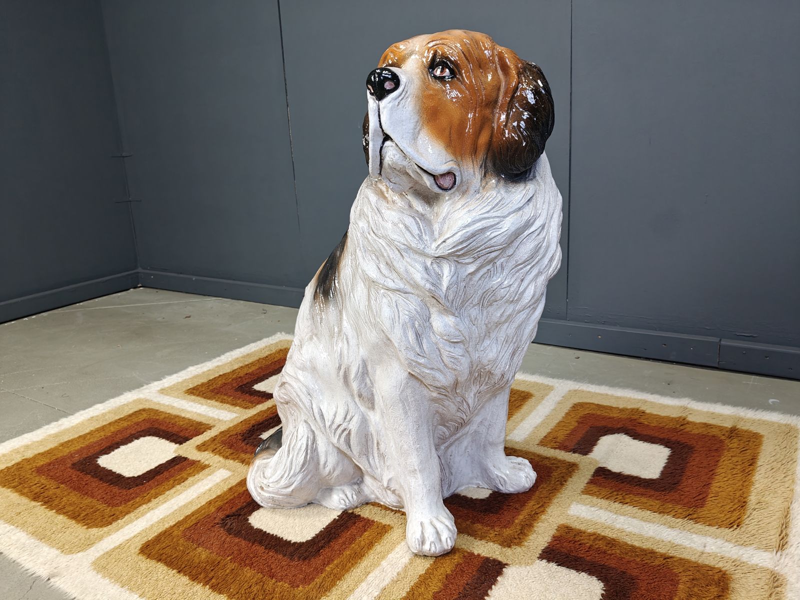 Life Sized Vintage Glazed Terracotta St Bernard Dog Sculpture, 1960s photo 850.0