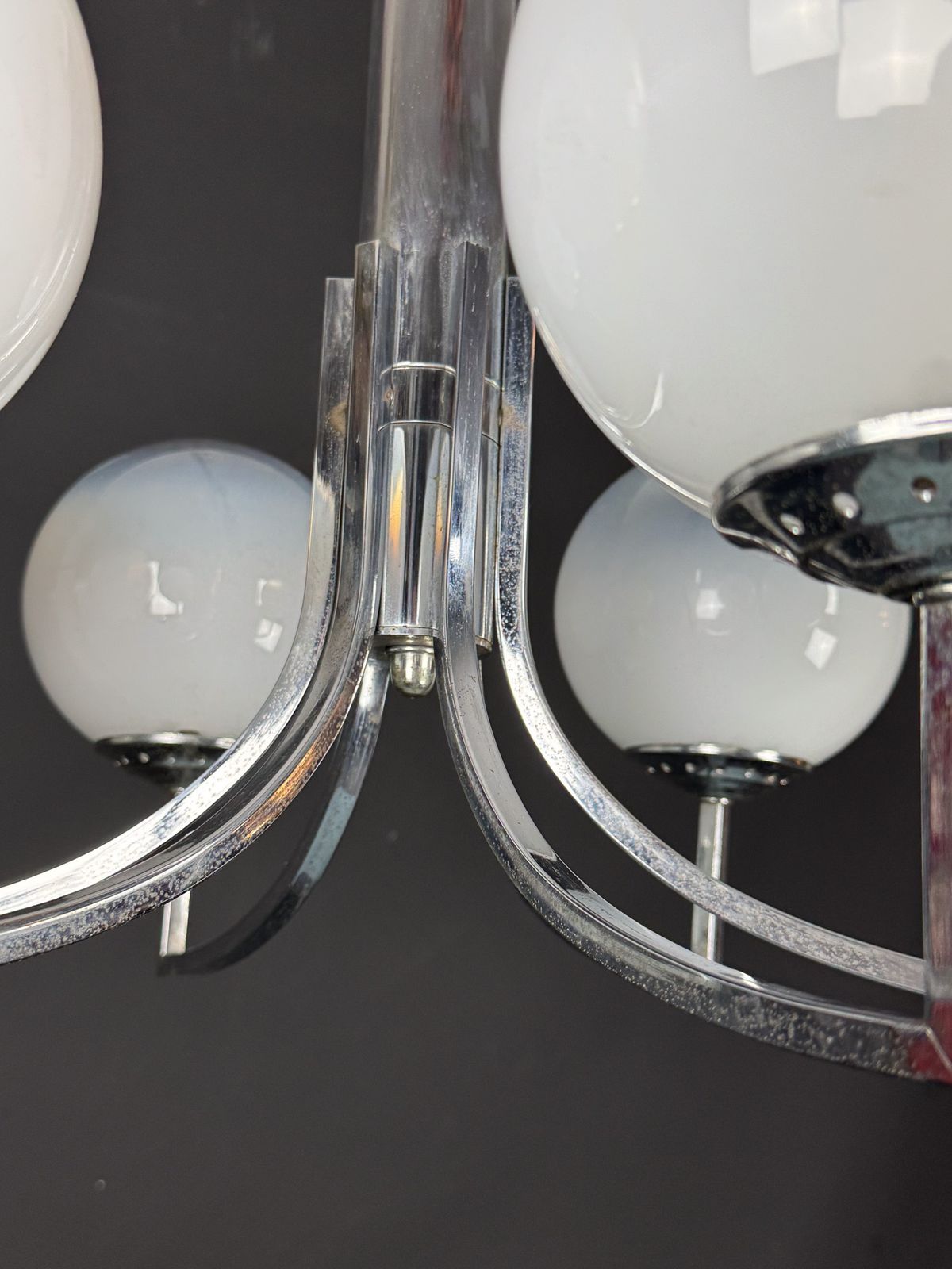 Six Arms Chandelier In Murano Glass Spheres And Chrome. Italy 1960s photo 1950.0