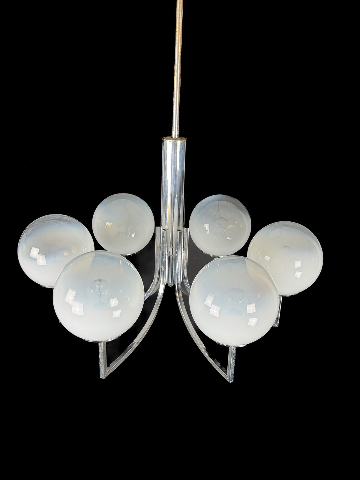 Lighting Six Arms Chandelier In Murano Glass Spheres And Chrome. Italy 1960s photo