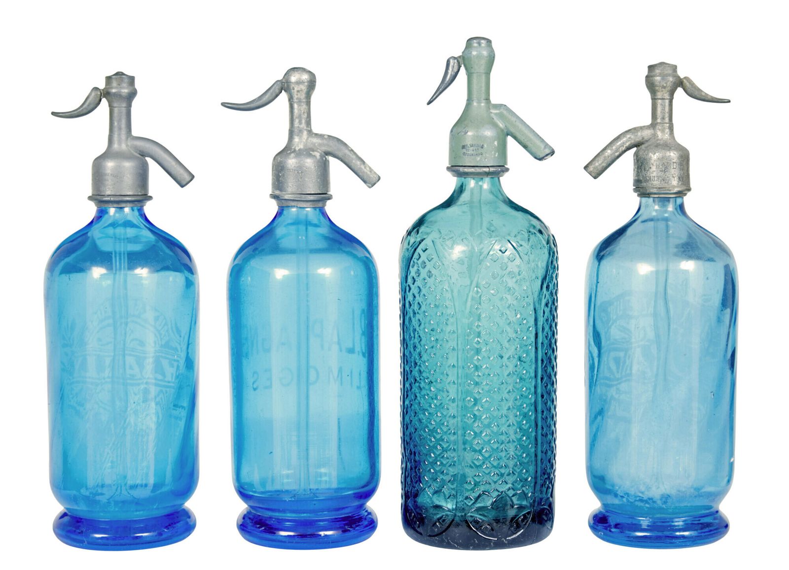 photo for sale Collection Of 4 French Art Deco Etched Glass Soda Syphons