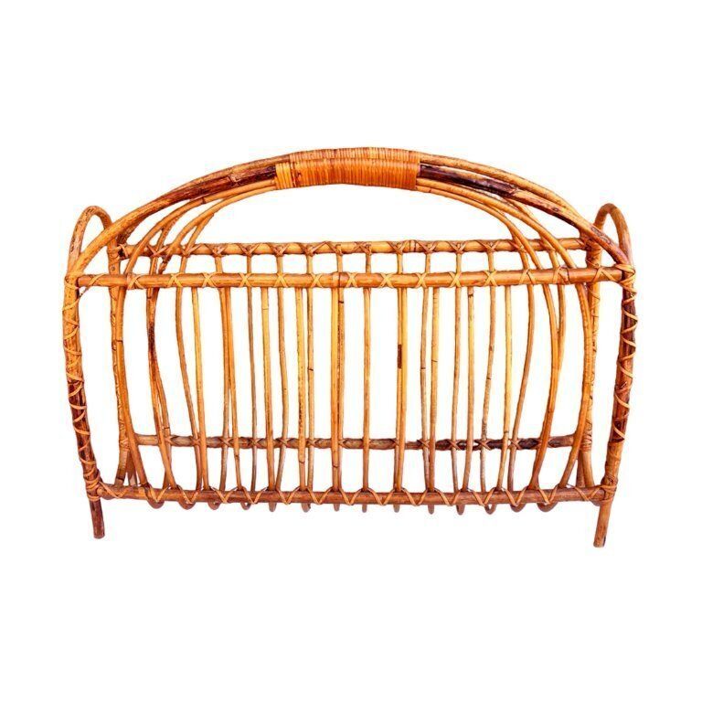 Wicker Newspaper Rack, Scandinavian Style, Denmark, 1970s photo vinterior