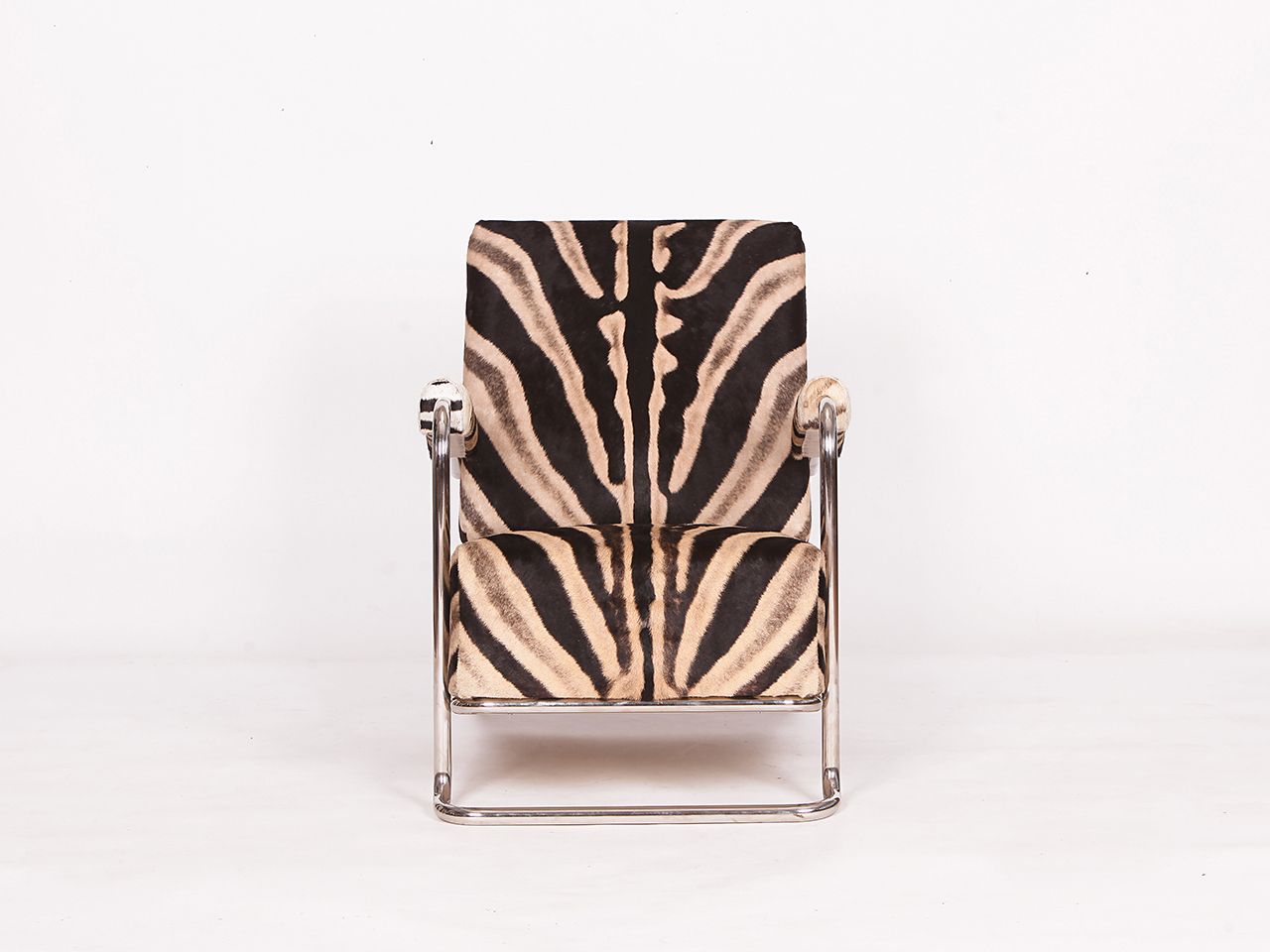 Rare Tubular Steel Loungechair Zebra Hide By Fa. Hynek Gottwald, 1930s photo 11000.0