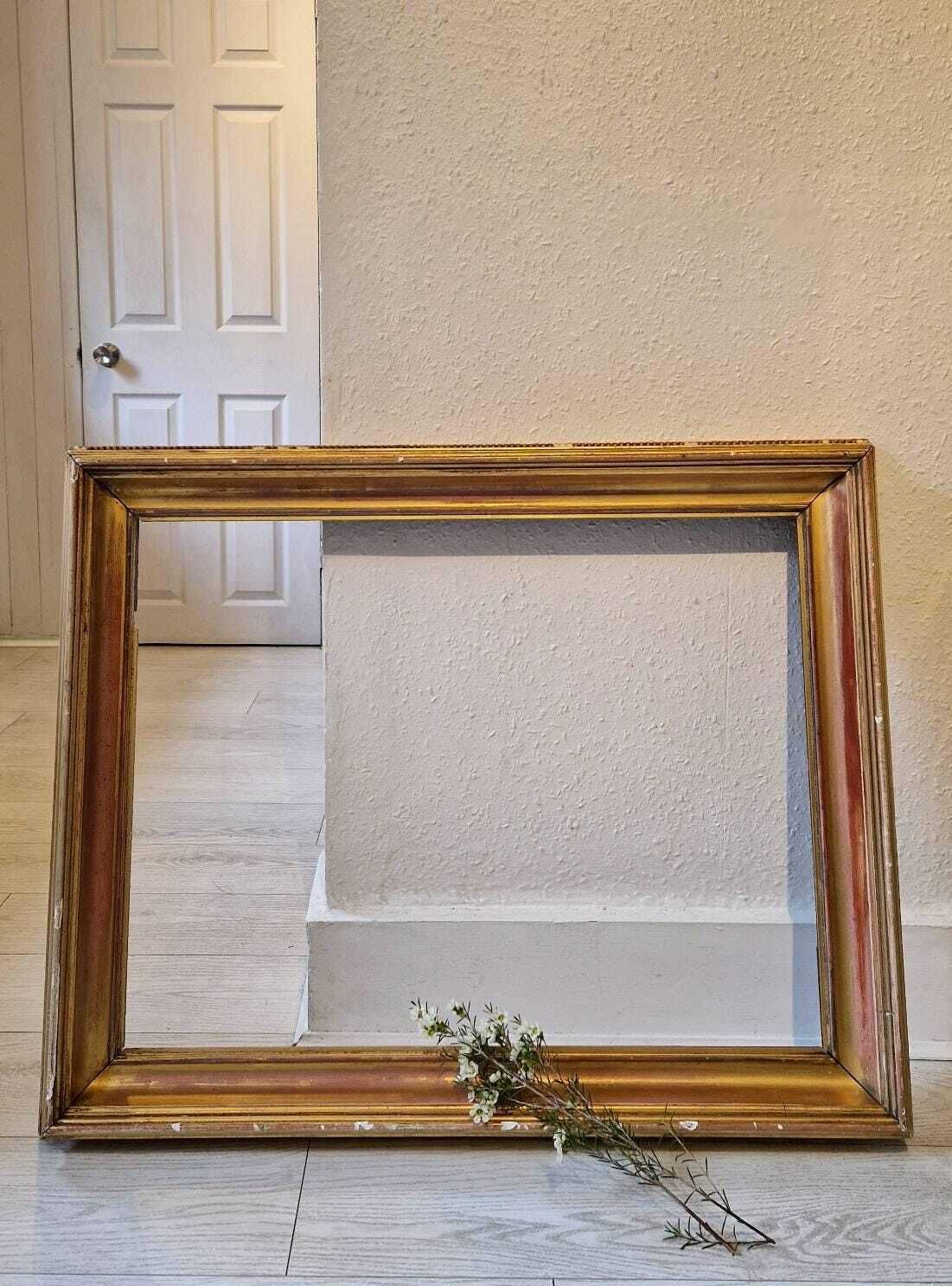 Large Antique Wooden Gilt Picture Frame W 92cm X 72cm H photo furniture