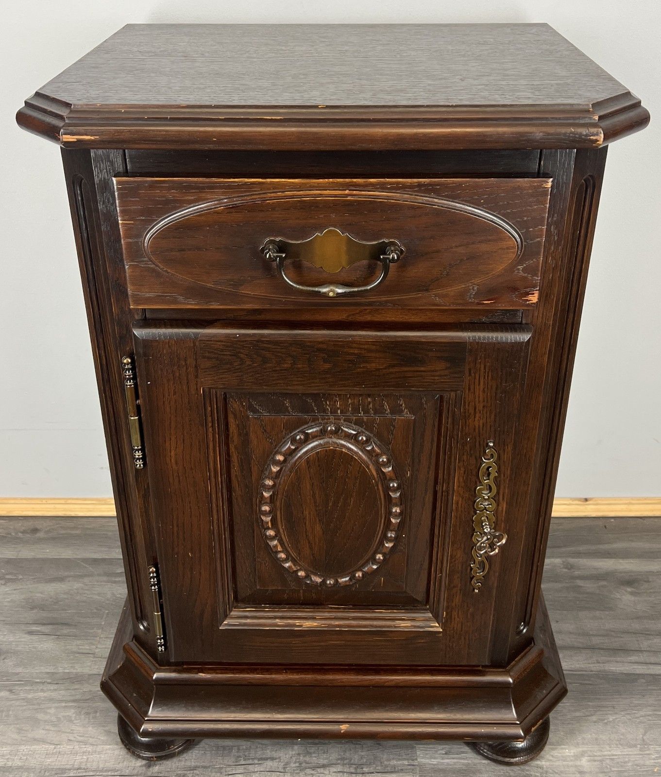 Pair Of  Bedside Tables Vintage French Nightstands Cabinets Carved Door Lot 4295 photo for sale