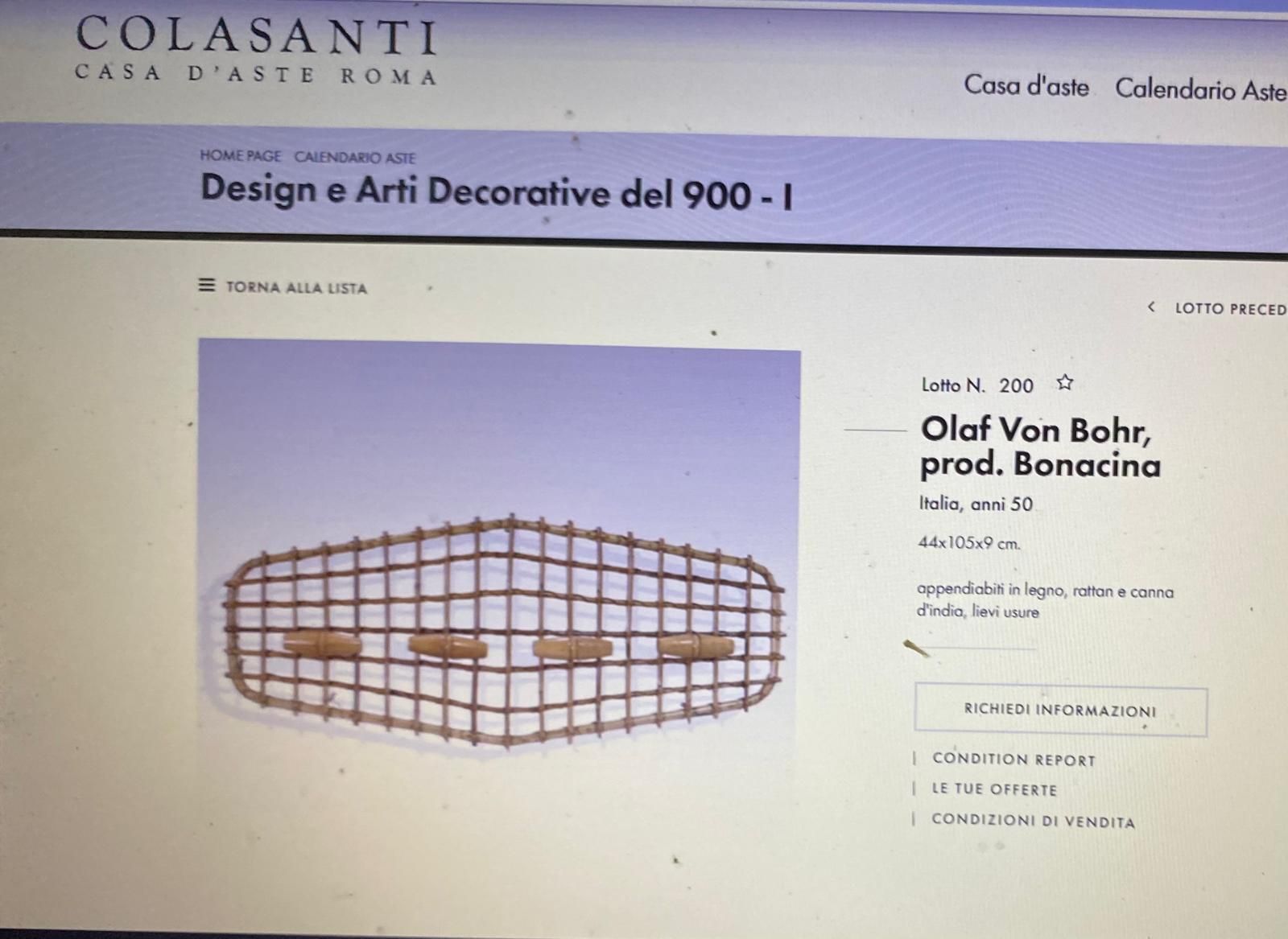 Furniture Italian Mid Century Bamboo And Rattan Coat Rack By Bonacina, 1960s photo