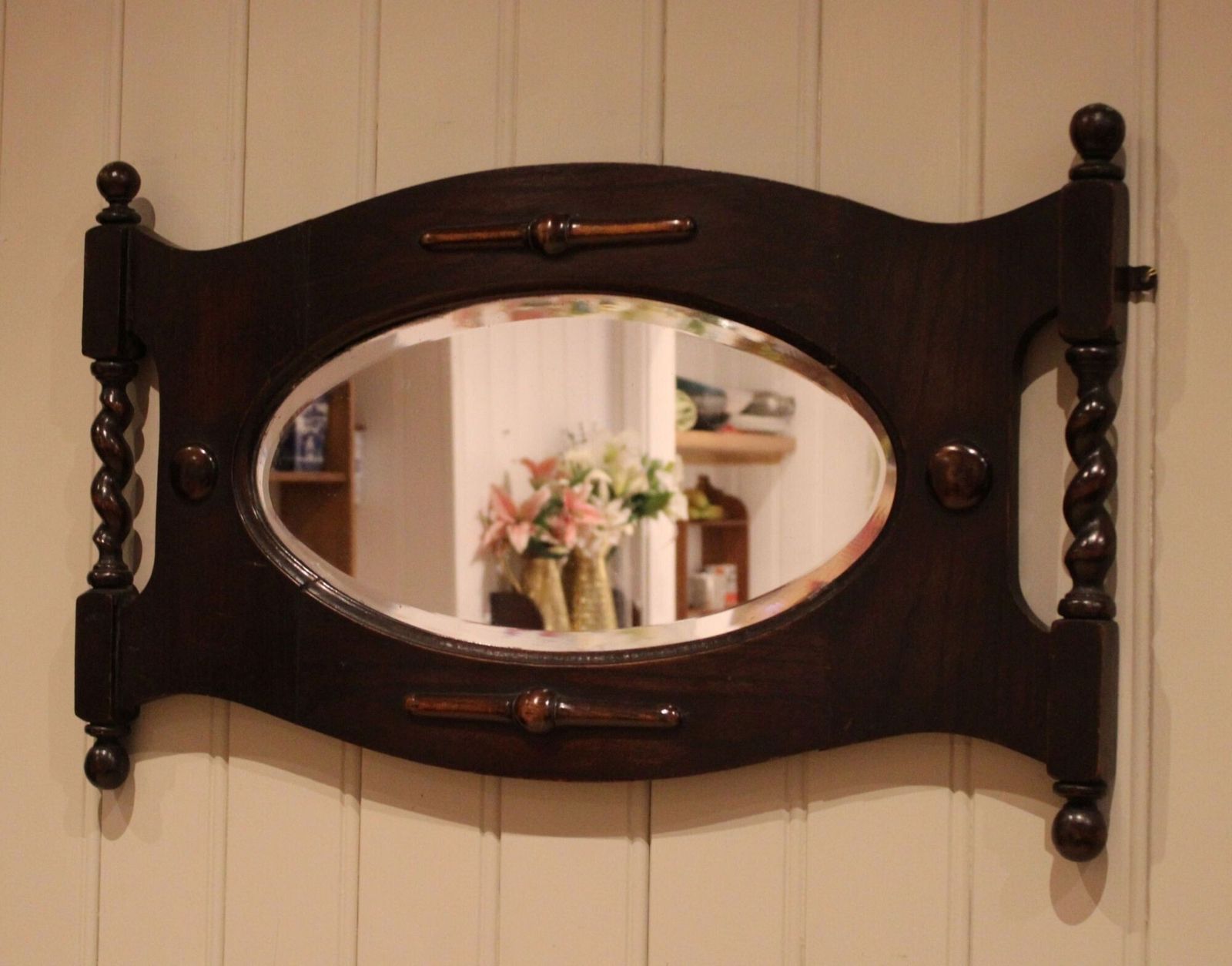 Oak Framed Wall Mirror photo vintage