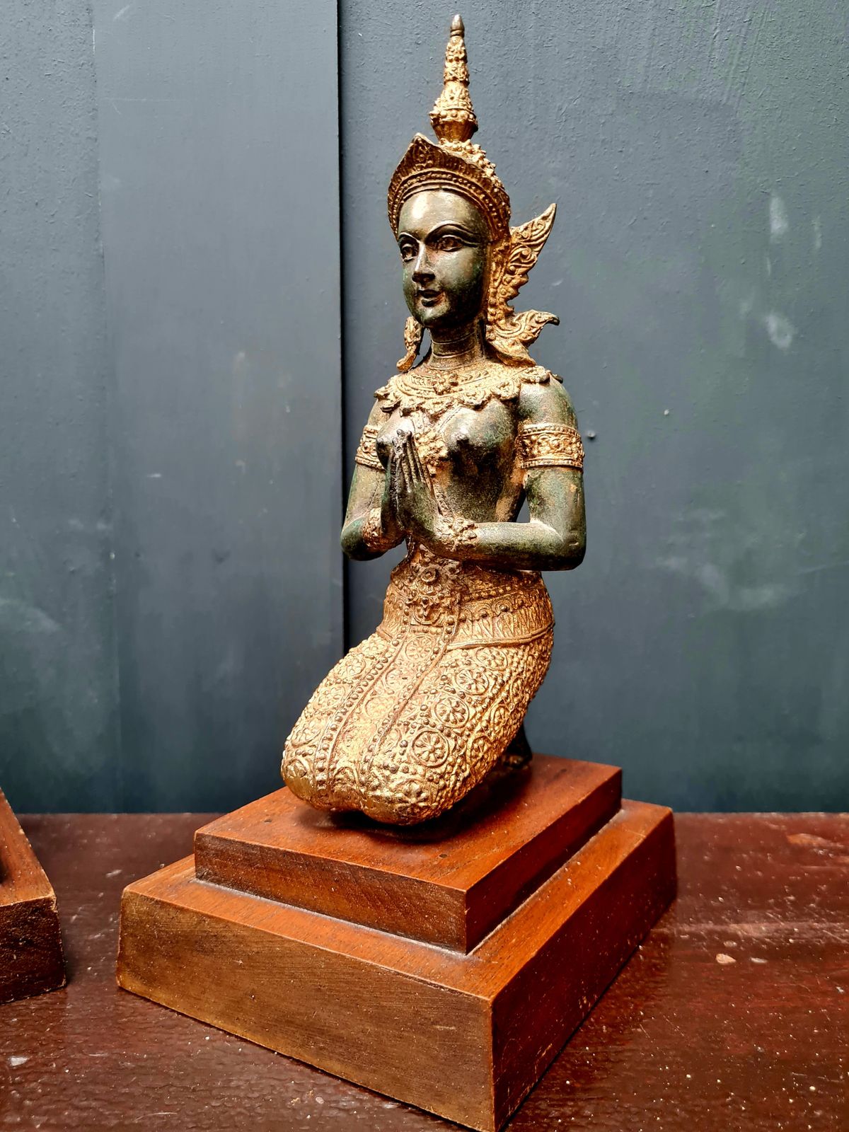 Pair Of Early 20th Century Solid Bronze Thai Temple Guardians   Thepphanom photo for sale