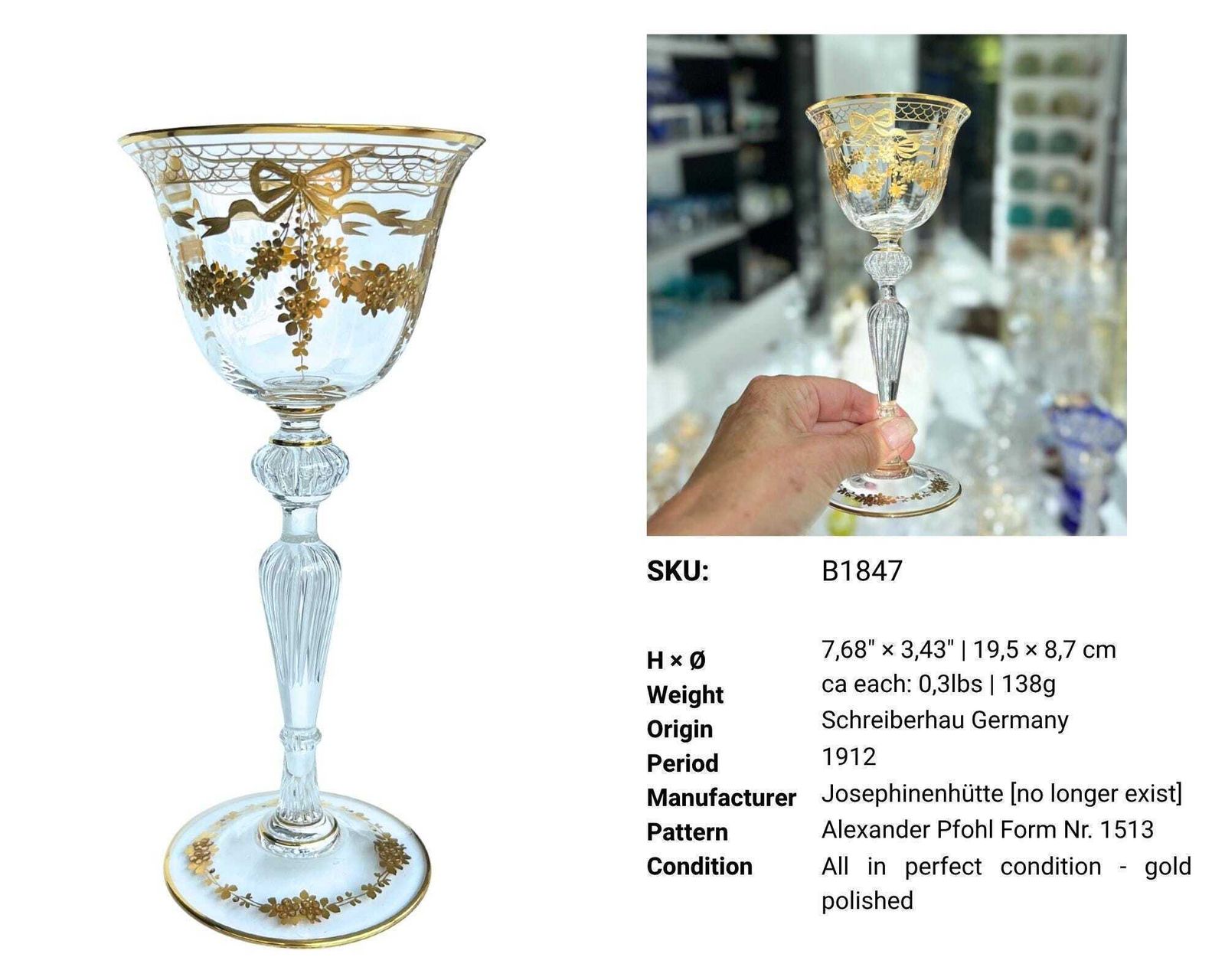 Josephinenhütte Wijnglas | 1 Stuk | Alexander Pfohl | Goudblad Luchtbel Steel photo Woonaccessoires