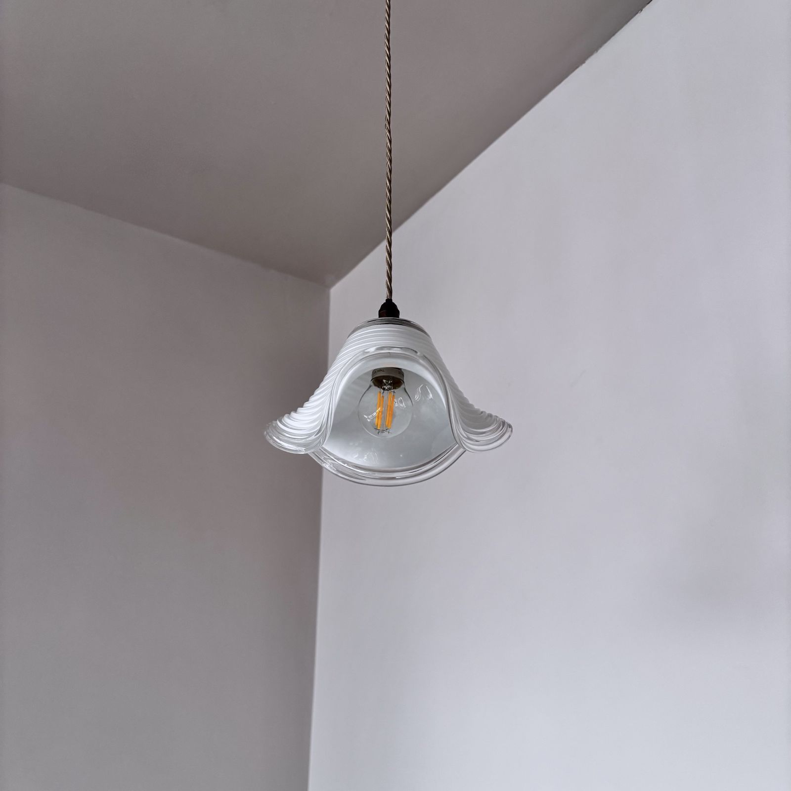 Pair Of Italian Murano White Fluted Glass Shades photo for sale
