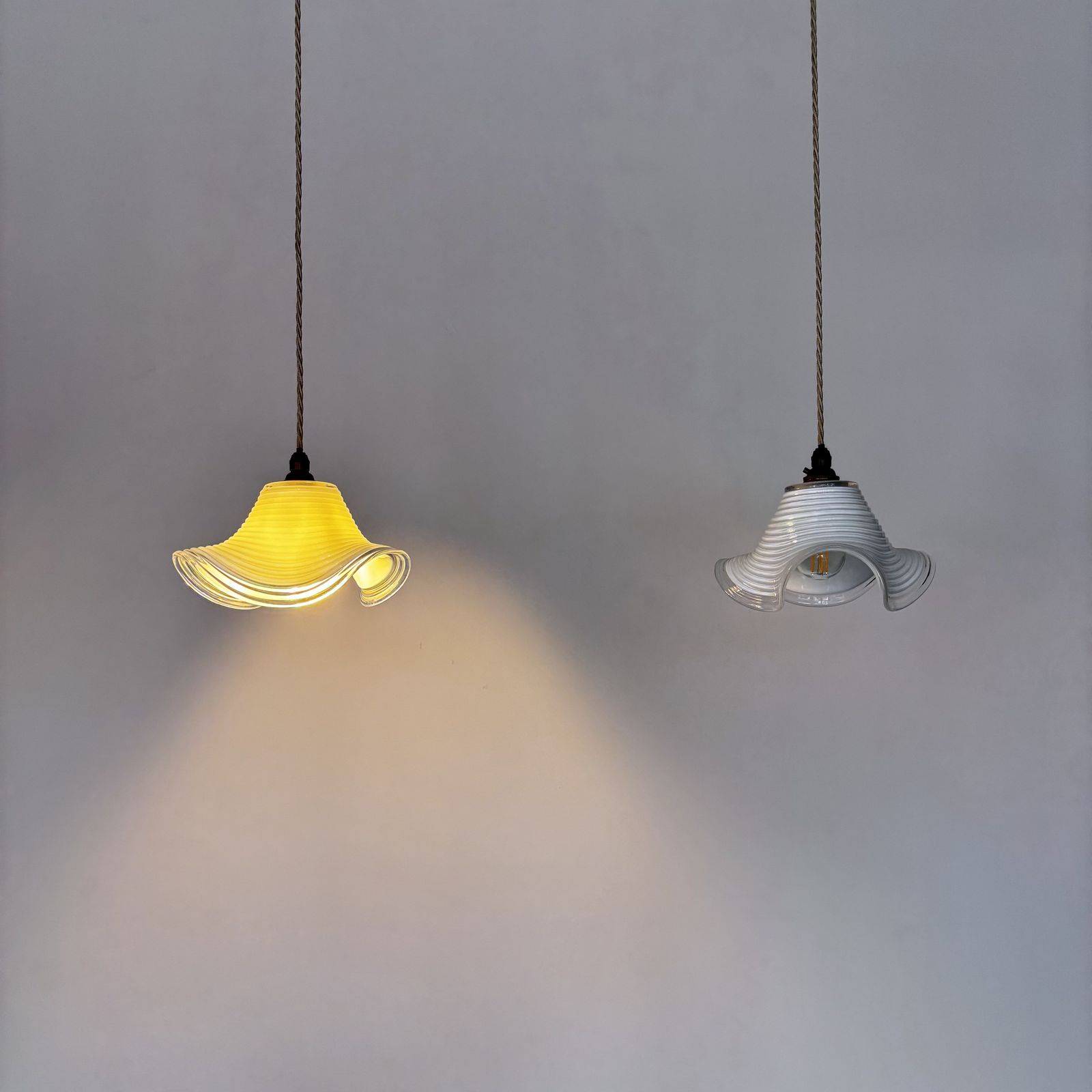 Pair Of Italian Murano White Fluted Glass Shades photo 280.0