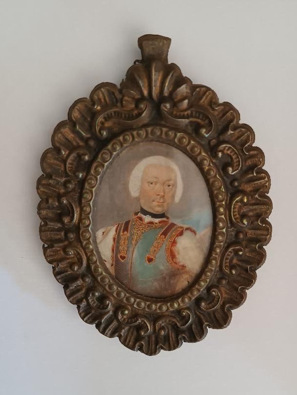 Miniature Oil Painting Noble Portrait 18th Century Italy Silver Frame photo Art