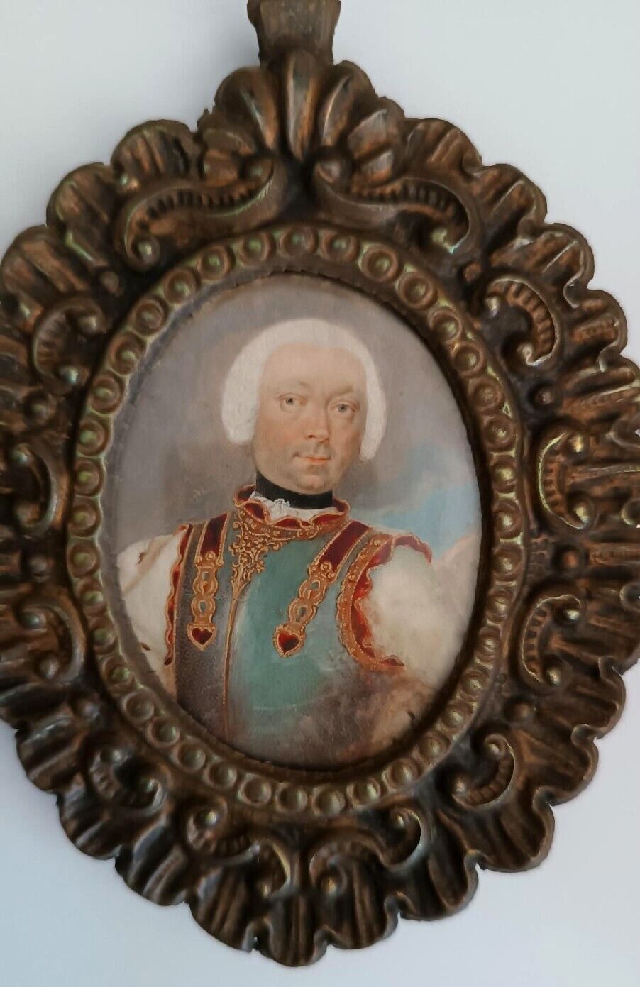 Miniature Oil Painting Noble Portrait 18th Century Italy Silver Frame photo 715.0