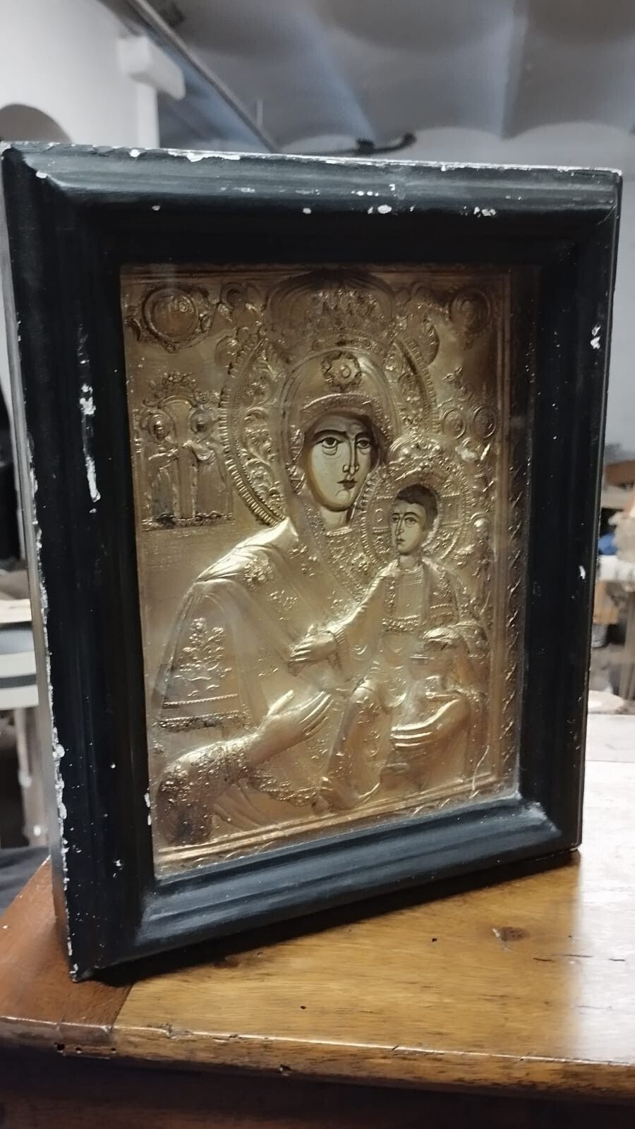 photo for sale Russian Painted Icon Golden Frame 20th Century Sacred Art