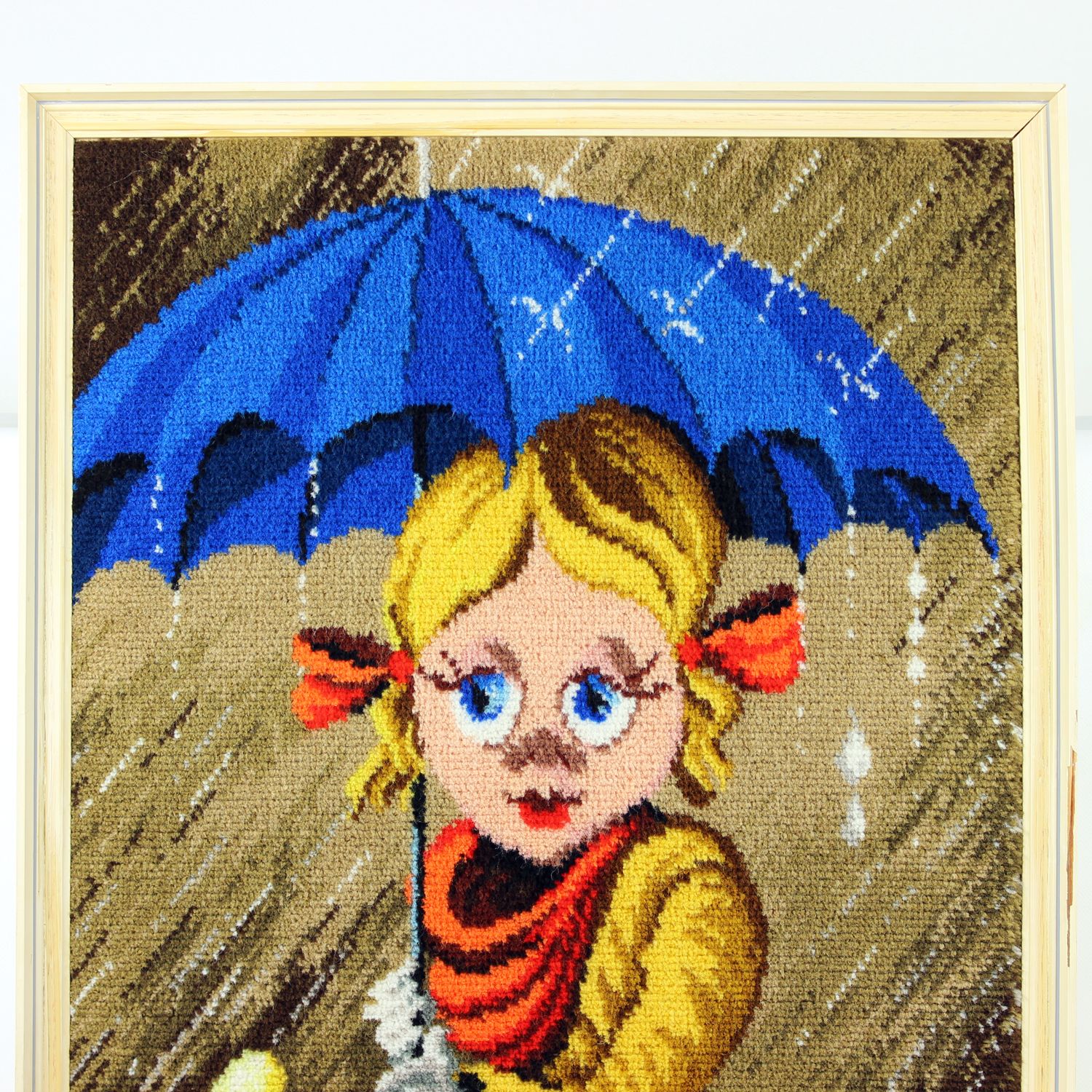 Large Vintage Tapestry Of Cartoon Girl In Frame, Czechoslovakia 1970s photo vinterior