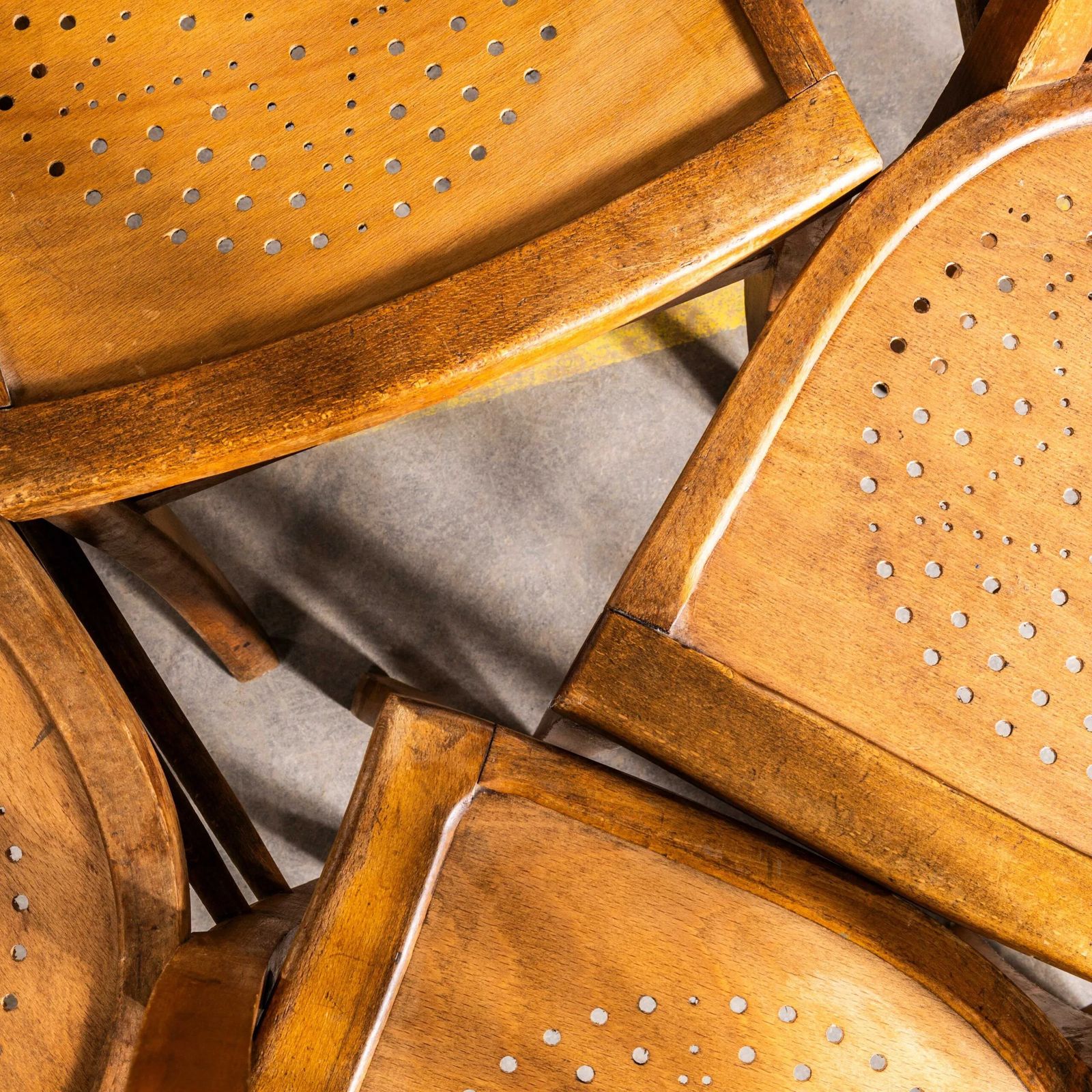 1930’s French Farmhouse Perforated Seat Dining Chairs – Set Of Eight photo Furniture