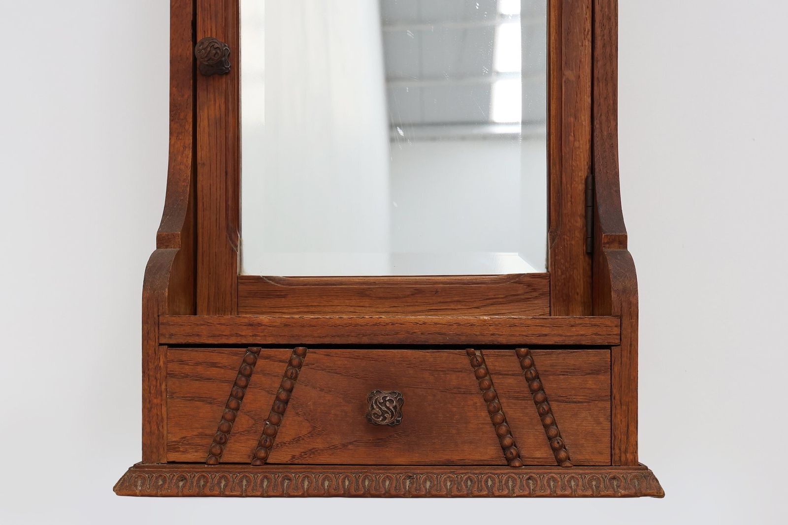Art Deco Wooden Shaving Cabinet With Beveled Mirror, France, 1920s photo 782.0
