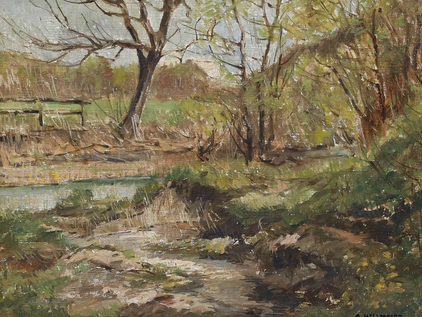 Otto Hellmeier (1908 1996) 20th Century Oil, Stream At The Edge Of The Forest photo furniture
