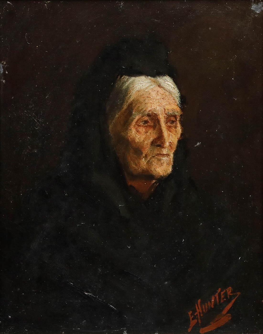 E. Hunter Late 19th Century Oil, Lady In Mourning photo furniture