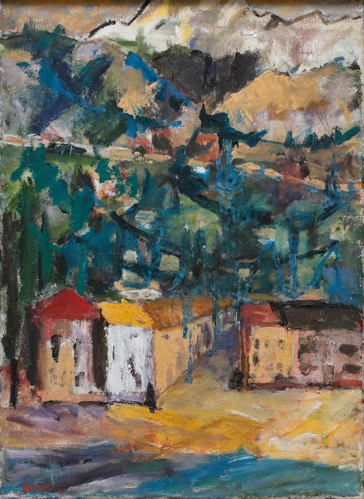 Moshe Elazar Castel (1909 1991) Mid 20th Century Oil, Beach Houses photo furniture