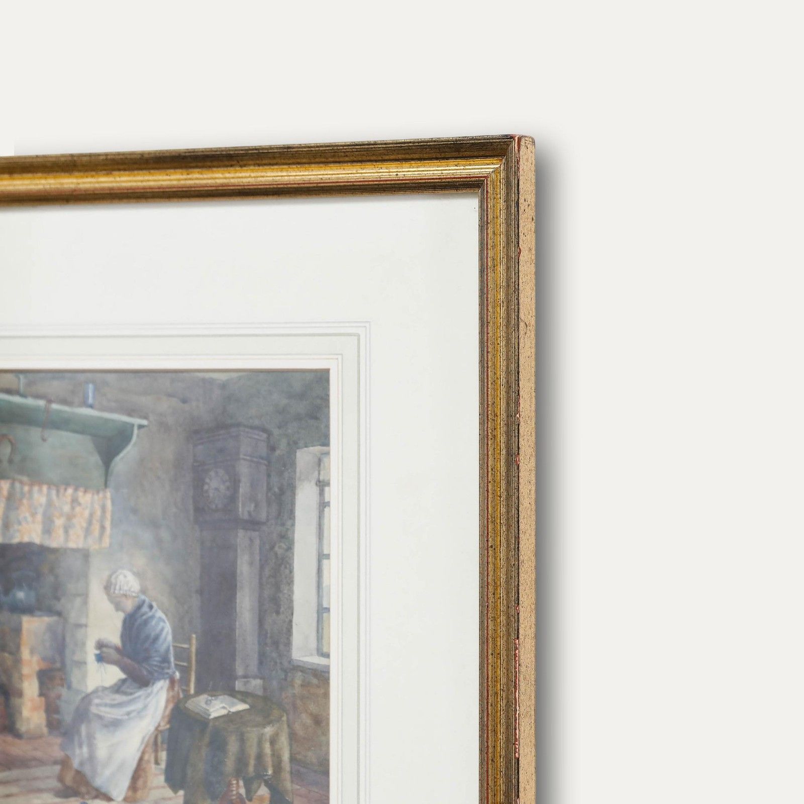 Maud Mary Turner (1862 1947) Watercolour, Knitting By The Fireside photo vinterior